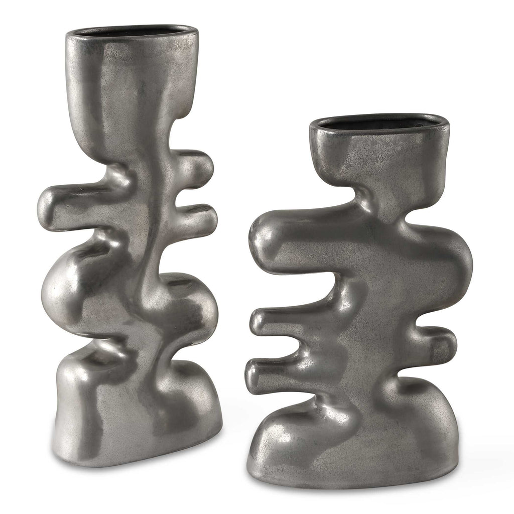 Free Flowing Nickel Vases Set/2
