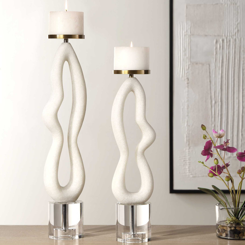 Feamelo Ivory Stone Candleholders Set/2
