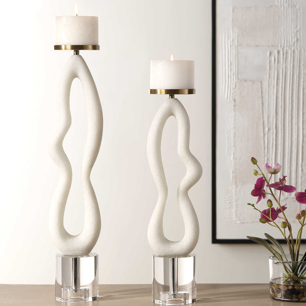 Feamelo Ivory Stone Candleholders Set/2