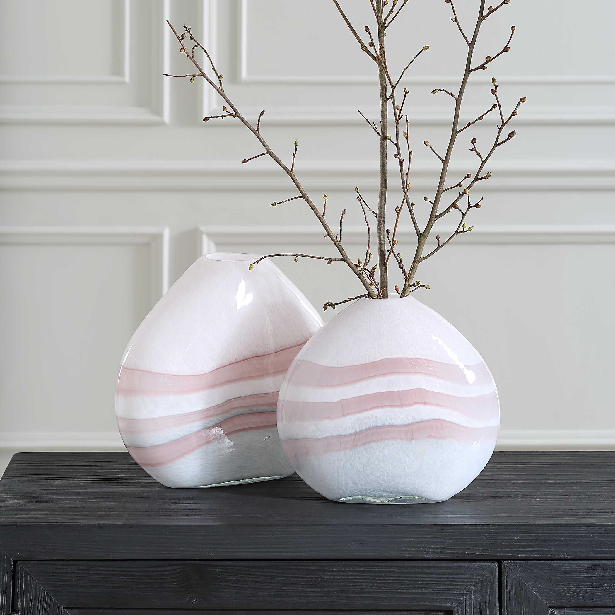 Blush Swirl Glass Vases Set/2