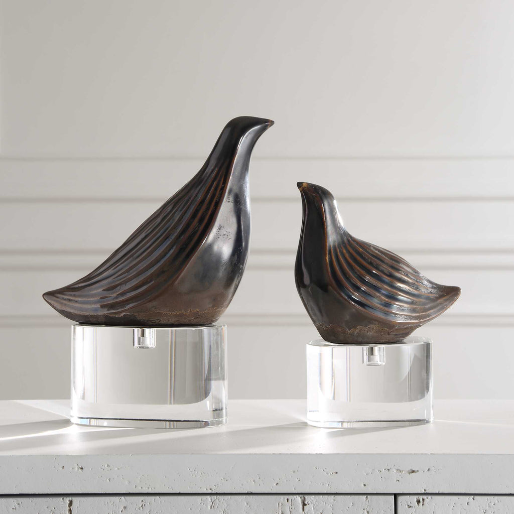 Nesting Bird Gray Sculptures Set/2
