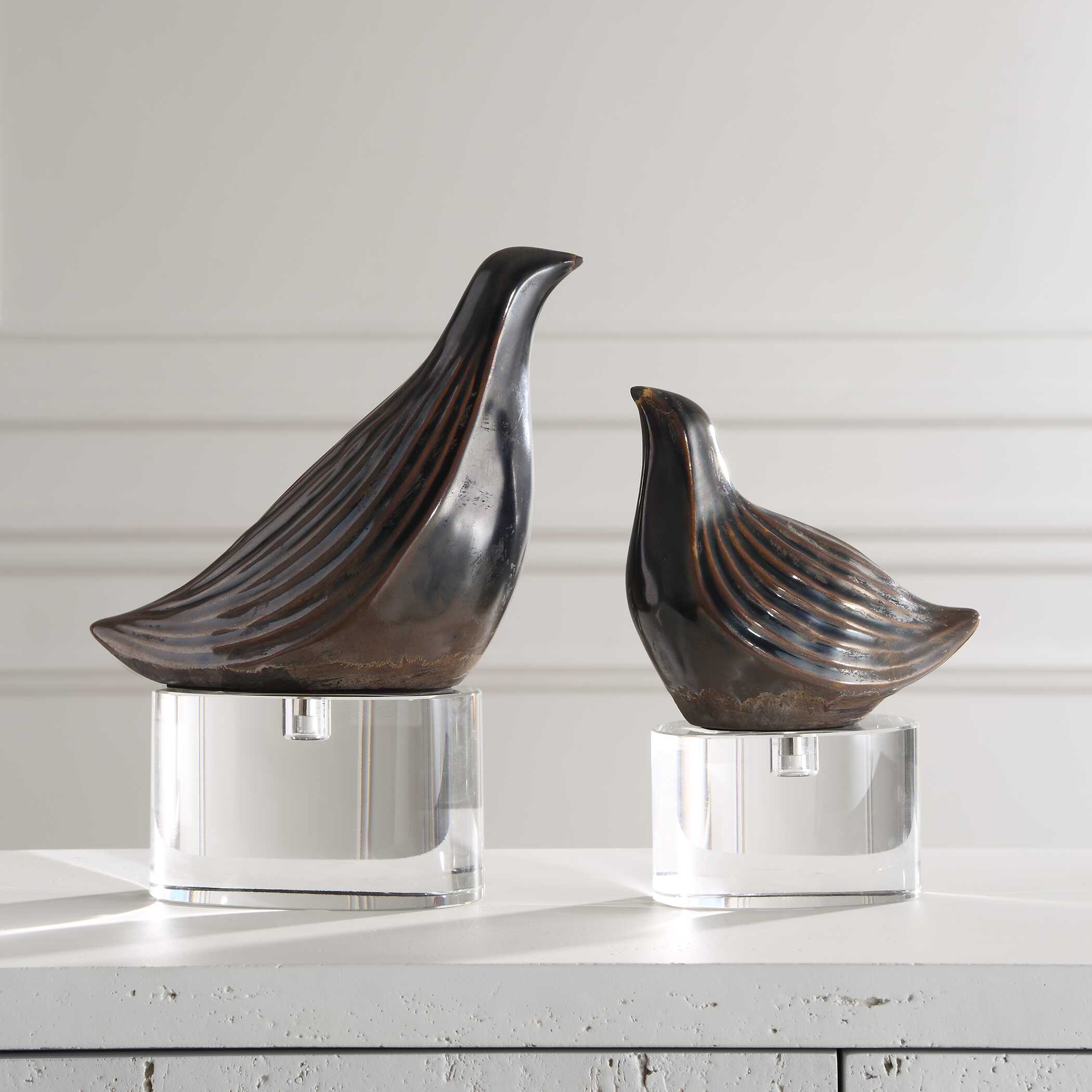 Nesting Bird Gray Sculptures Set/2