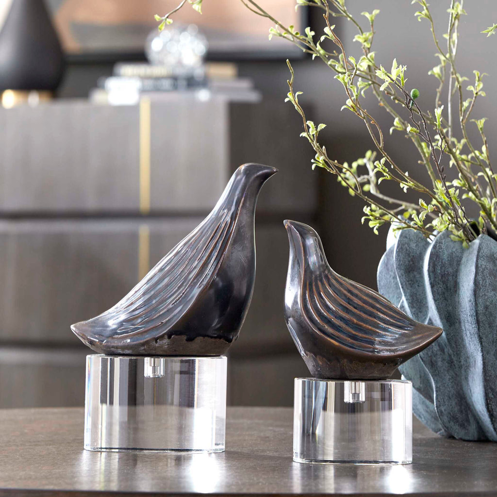 Nesting Bird Gray Sculptures Set/2