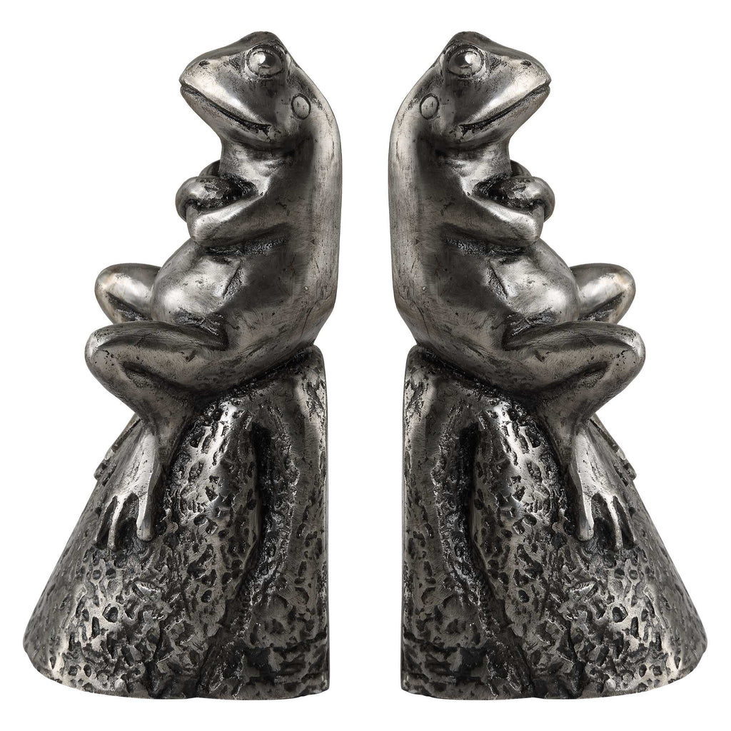 Daydreaming Frogs Aged Silver Bookends Set/2