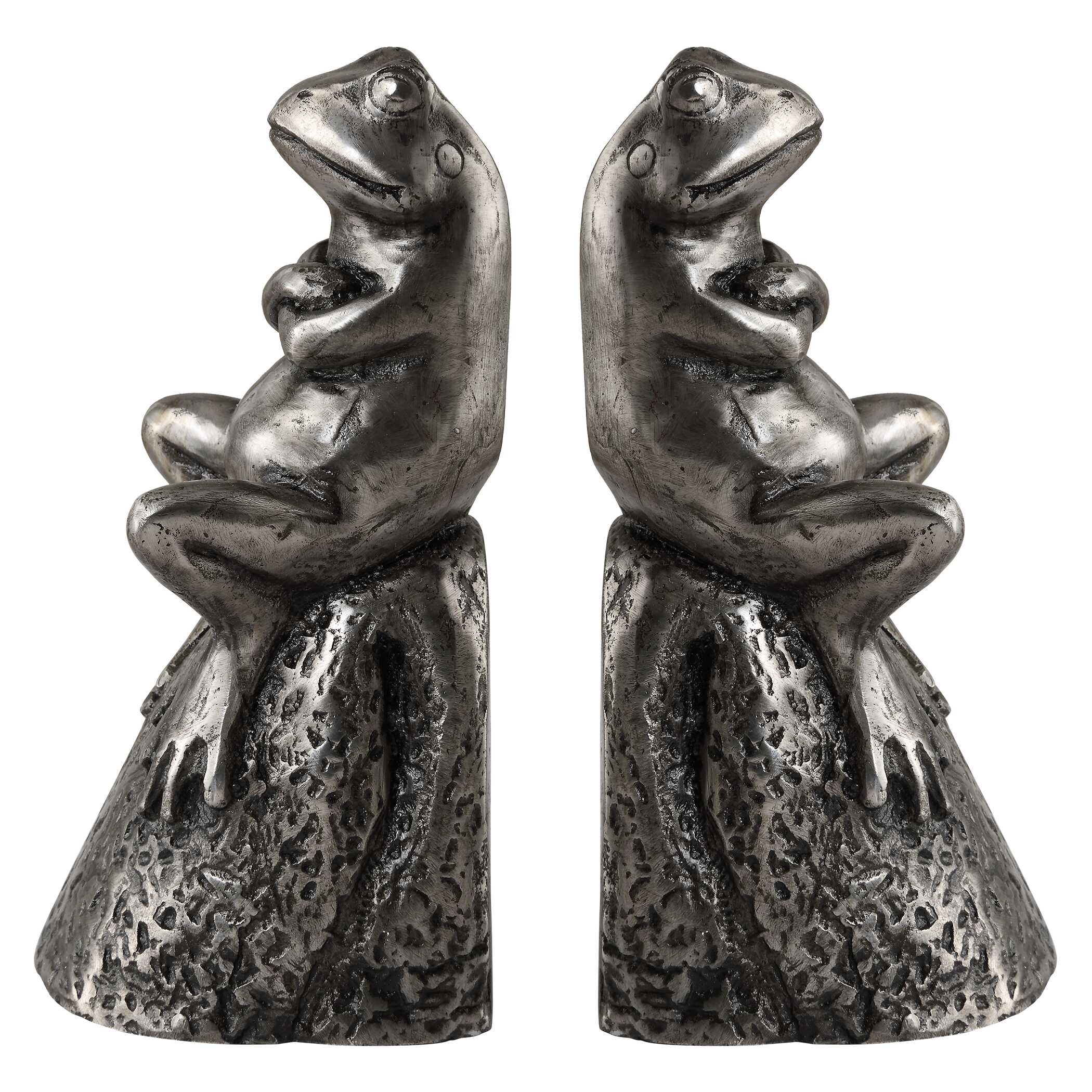 Daydreaming Frogs Aged Silver Bookends Set/2