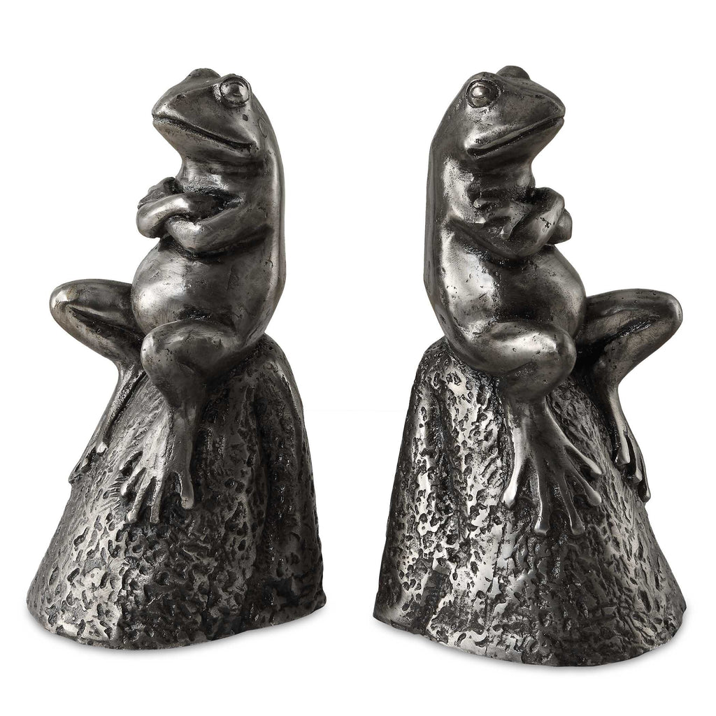 Daydreaming Frogs Aged Silver Bookends Set/2