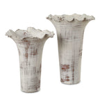 Ruffled Petal White Vases Set/2
