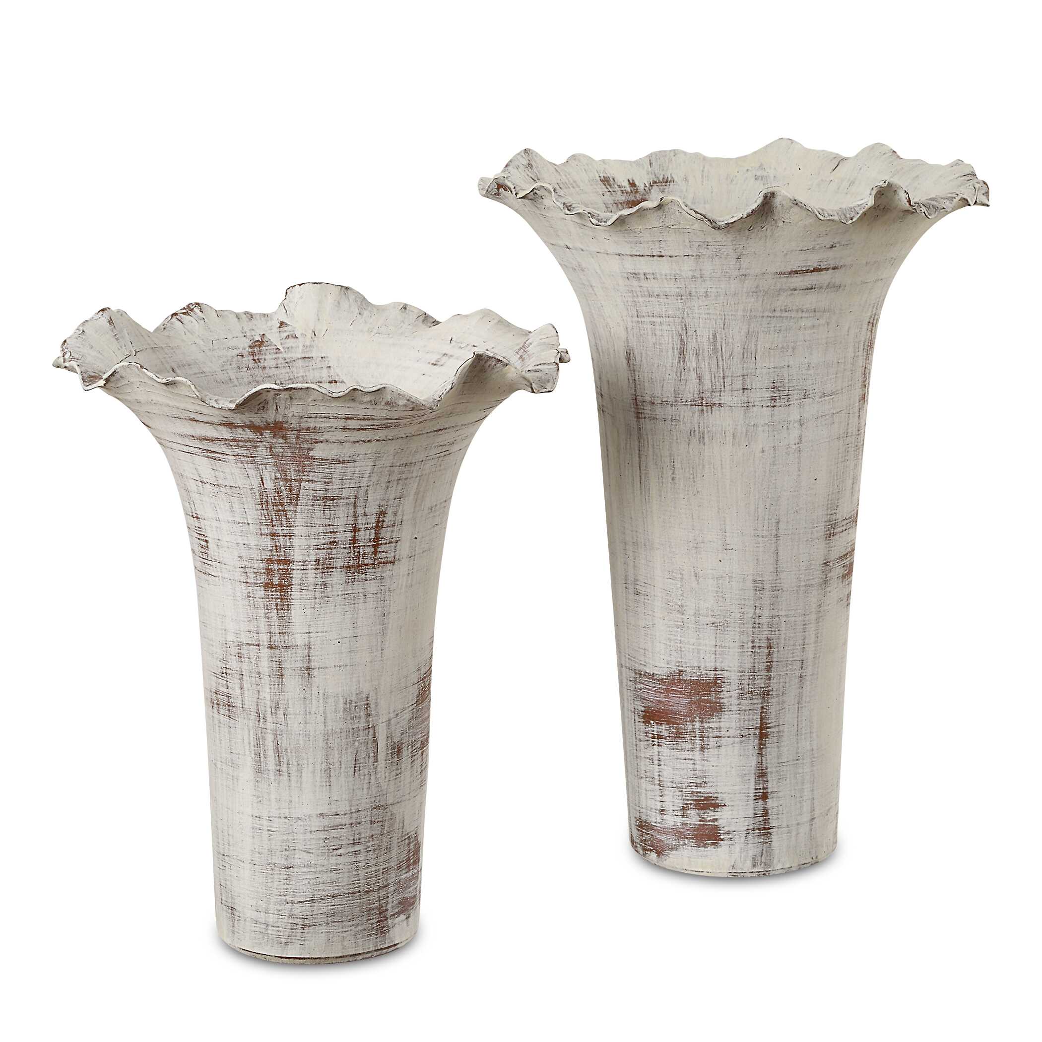 Ruffled Petal White Vases Set/2