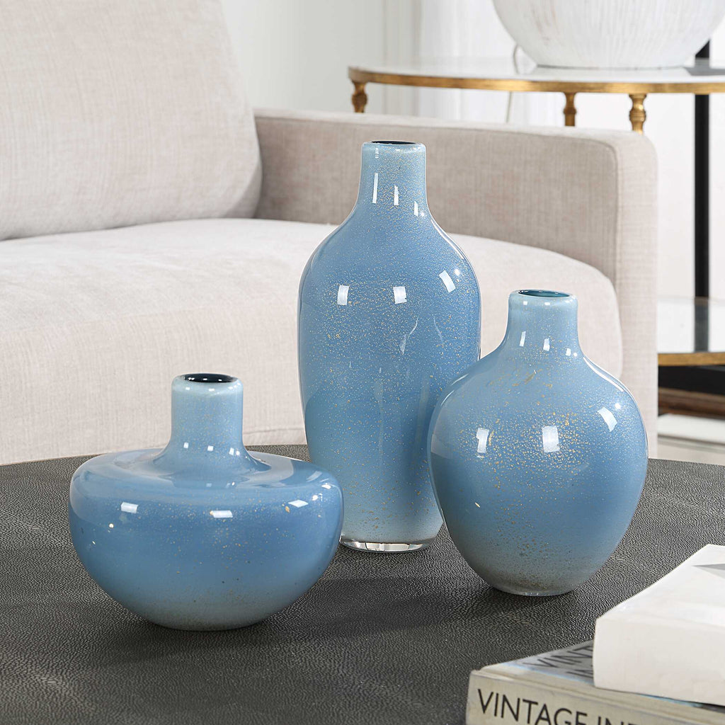 Celestial Frost Blue Vases Set/3