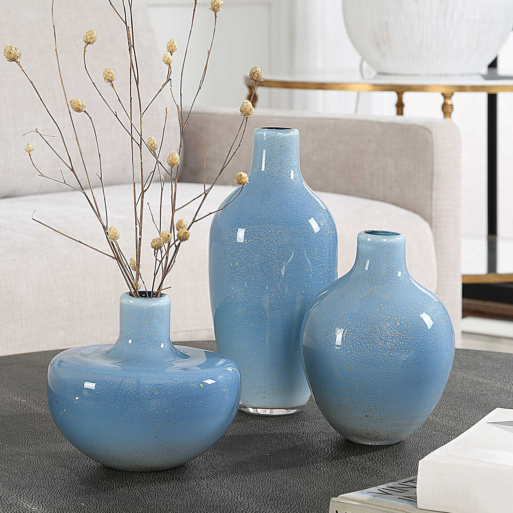 Celestial Frost Blue Vases Set/3