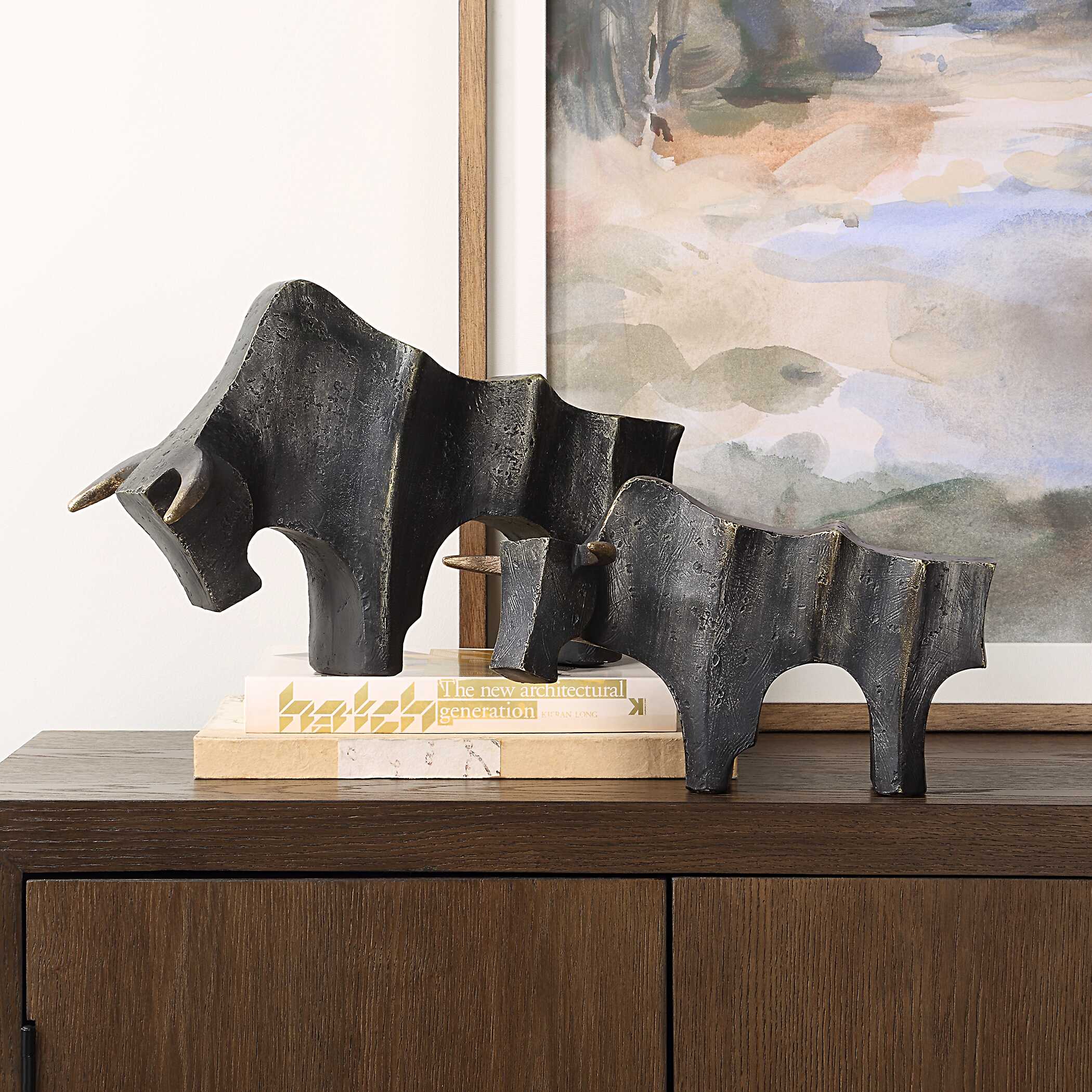 Regal Bull Bronze Sculptures Set/2