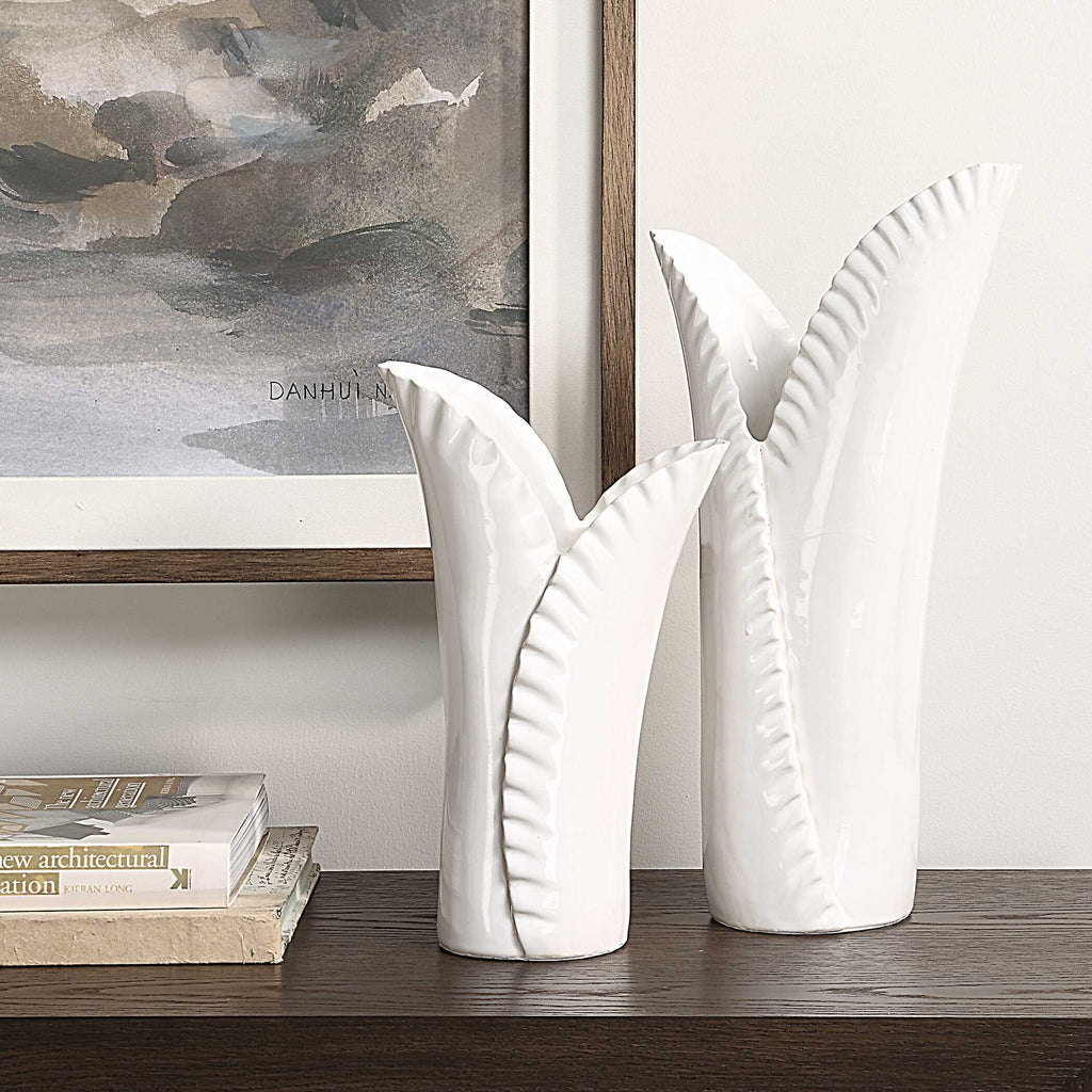 Leafscape White Vases Set/2