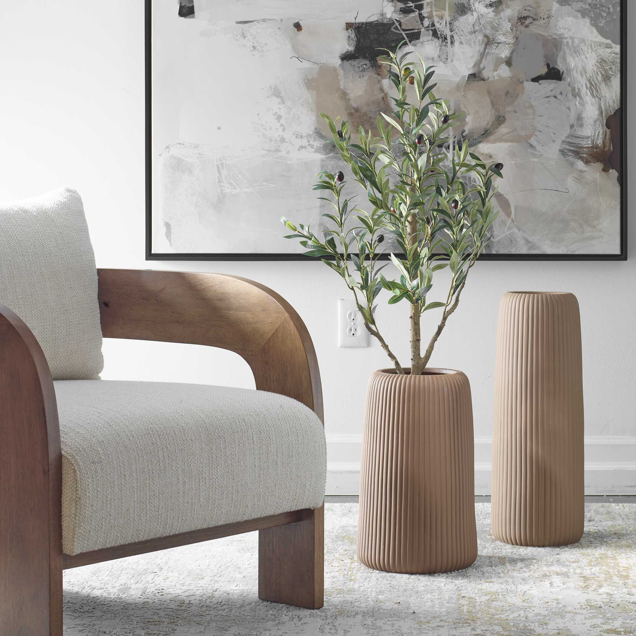 Ridge Light Brown Vases Set/2