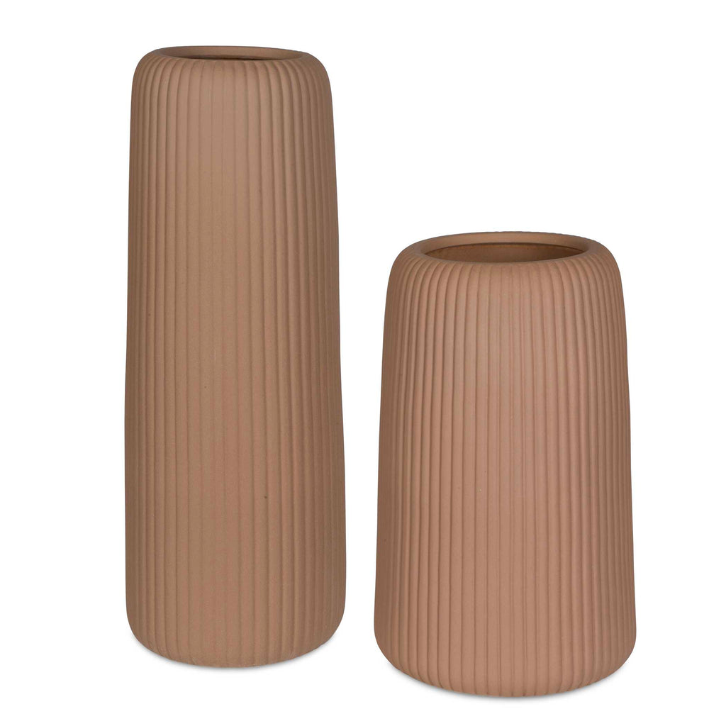 Ridge Light Brown Vases Set/2