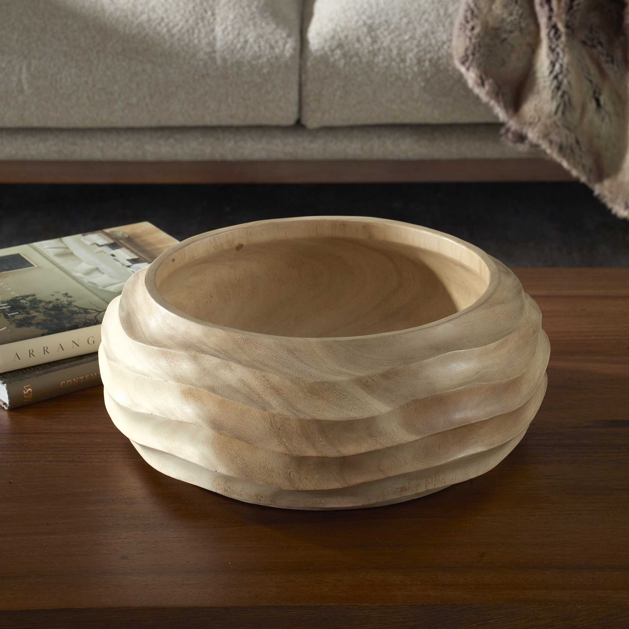 Waveform Bleached Wood Bowl
