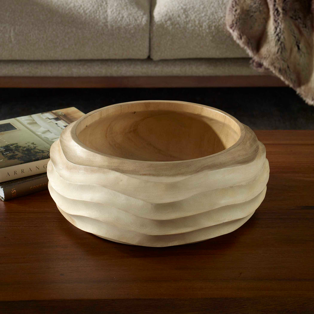 Waveform Bleached Wood Bowl