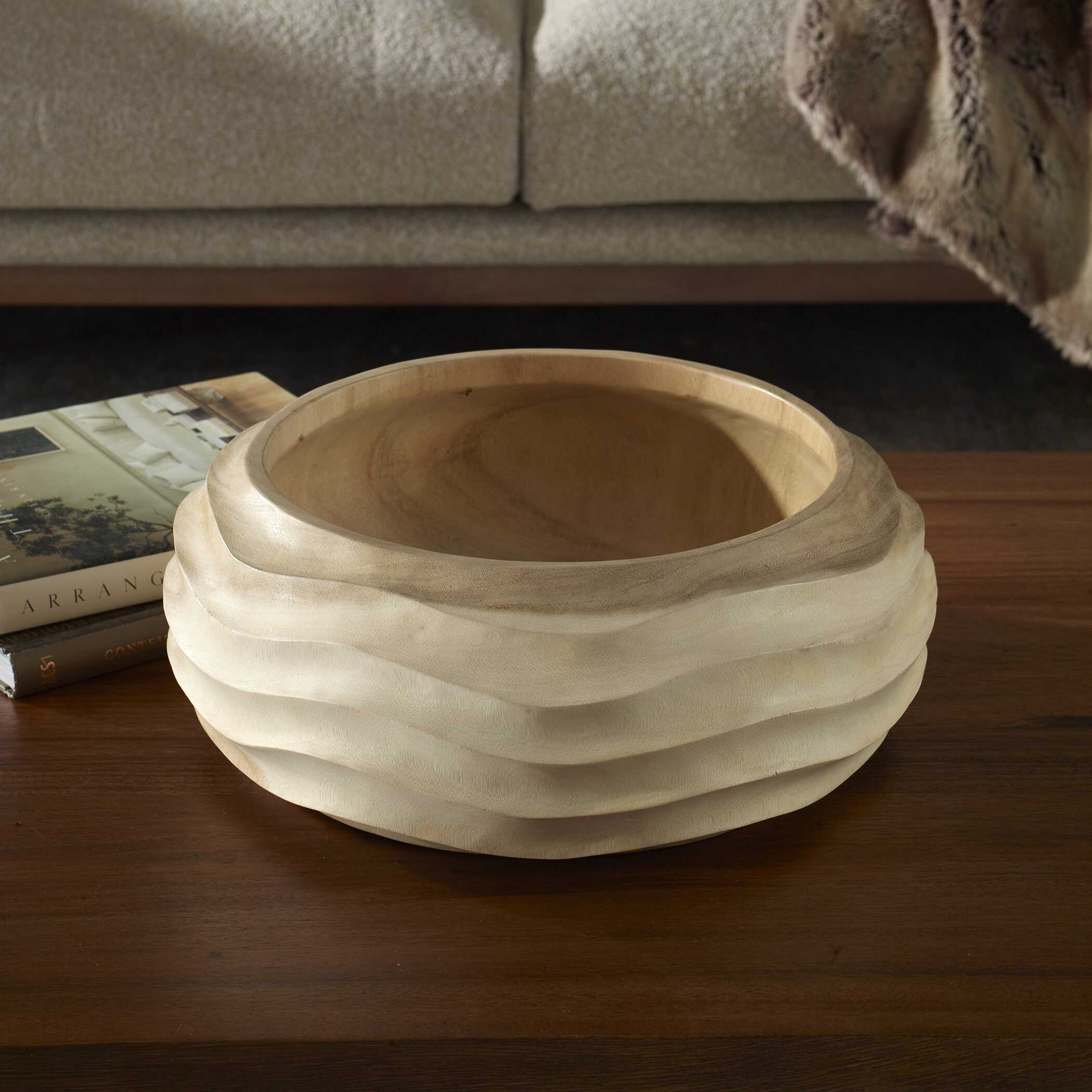 Waveform Bleached Wood Bowl