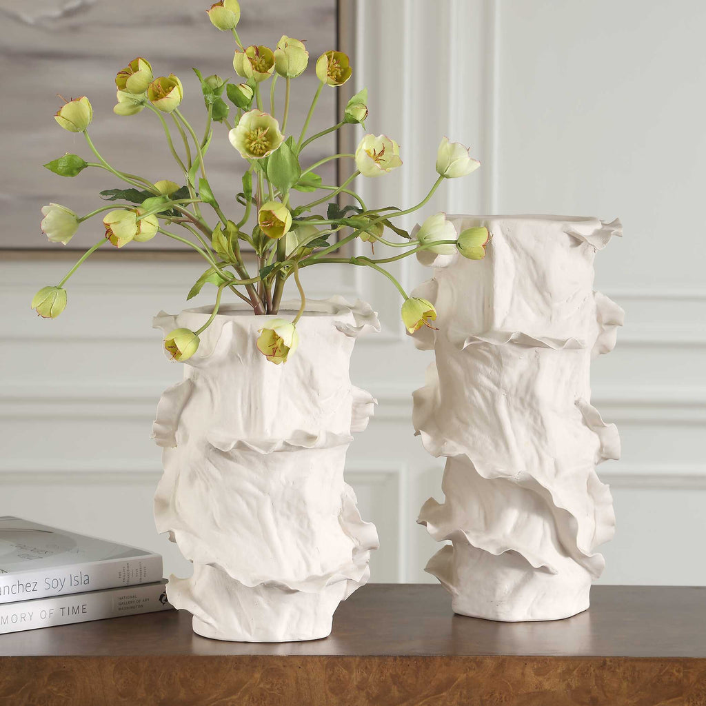 Ripple Crest White Vases Set/2