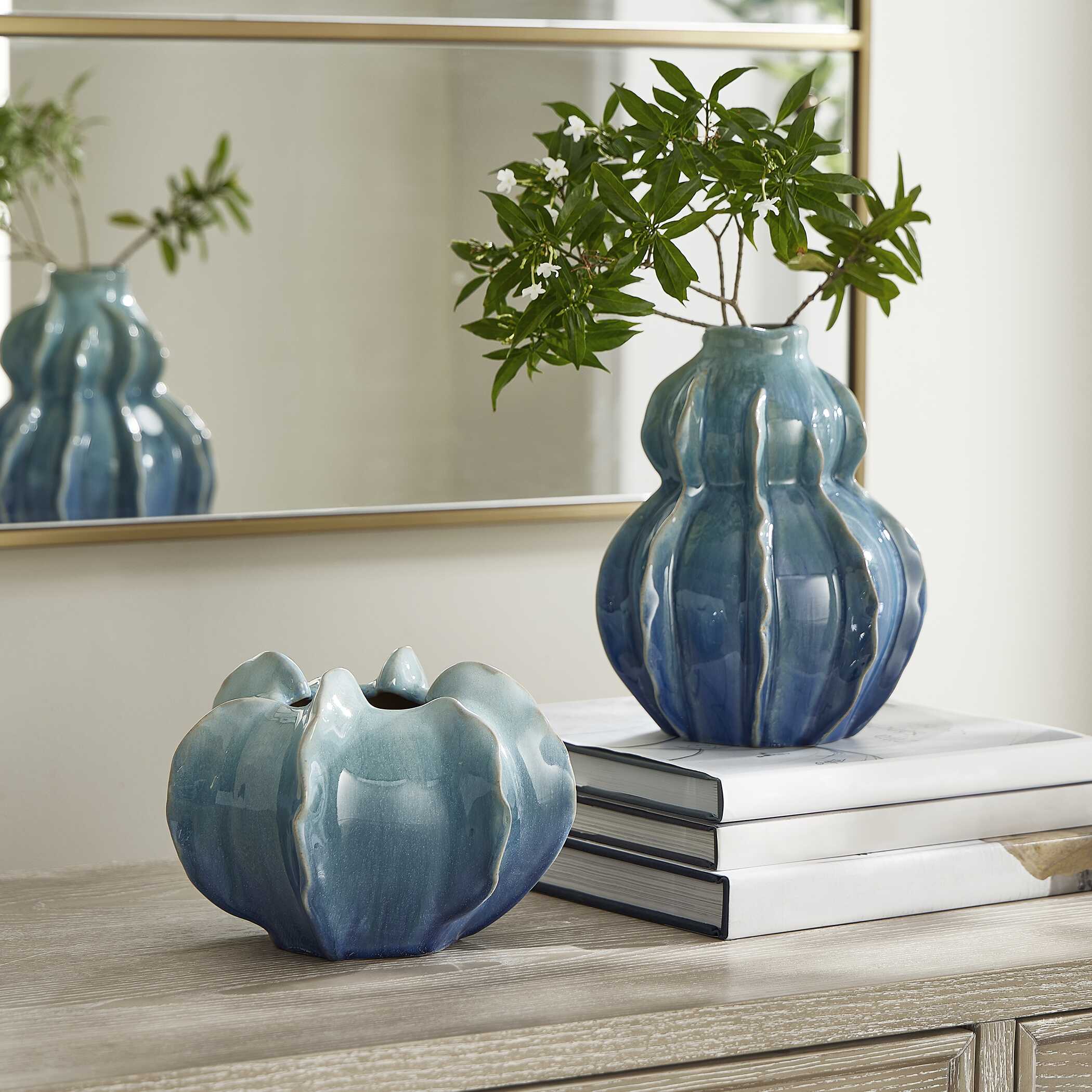 Ocean Wave Outdoor Glazed Vases Set/2