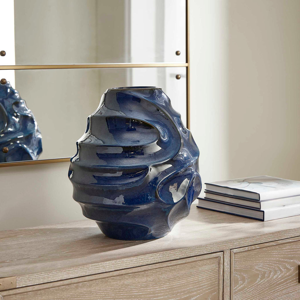 Helix Swirl Blue Outdoor Vase