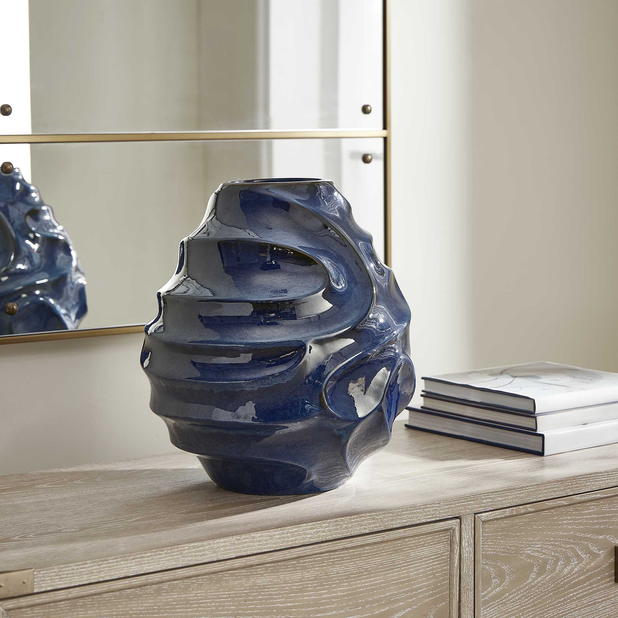 Helix Swirl Blue Outdoor Vase