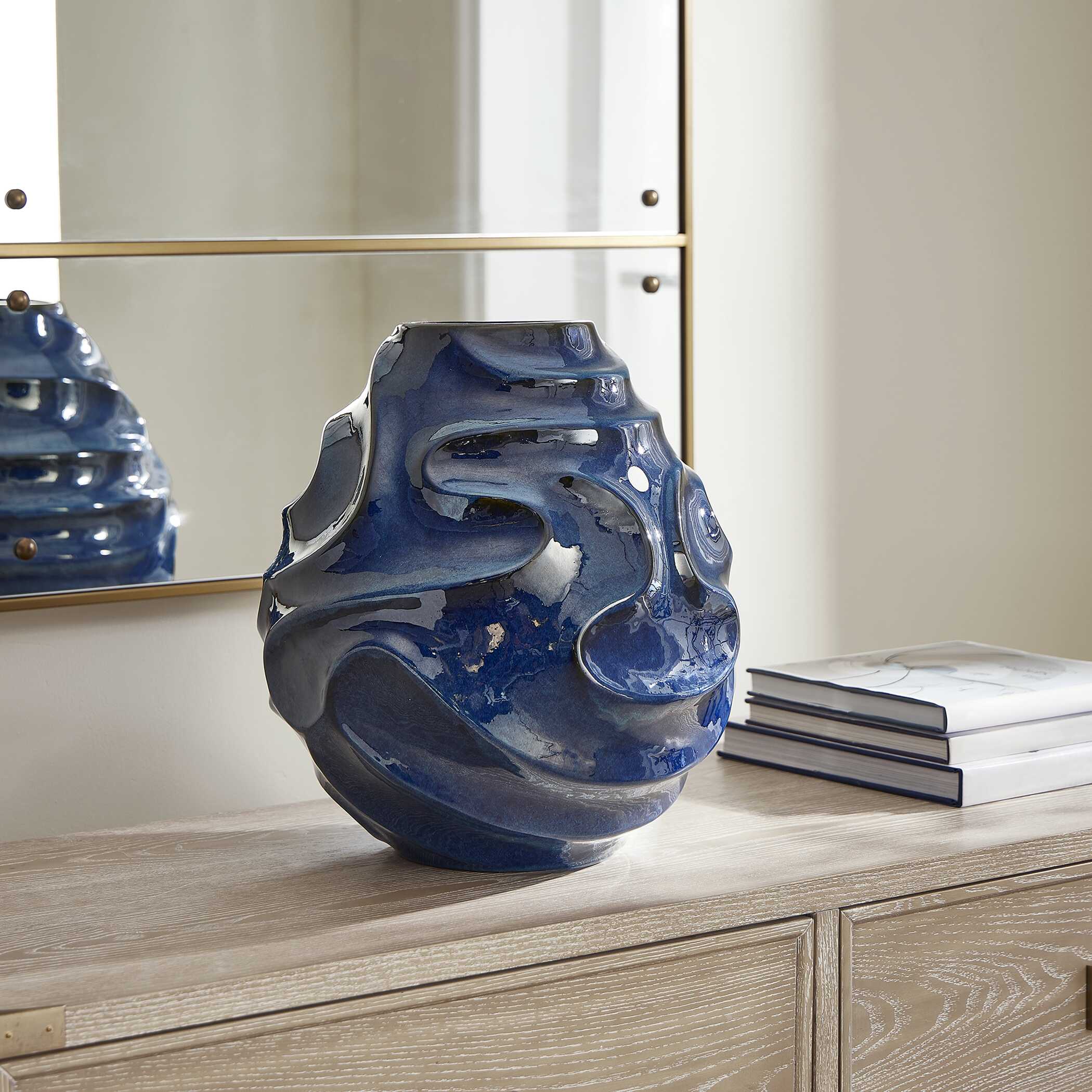 Helix Swirl Blue Outdoor Vase