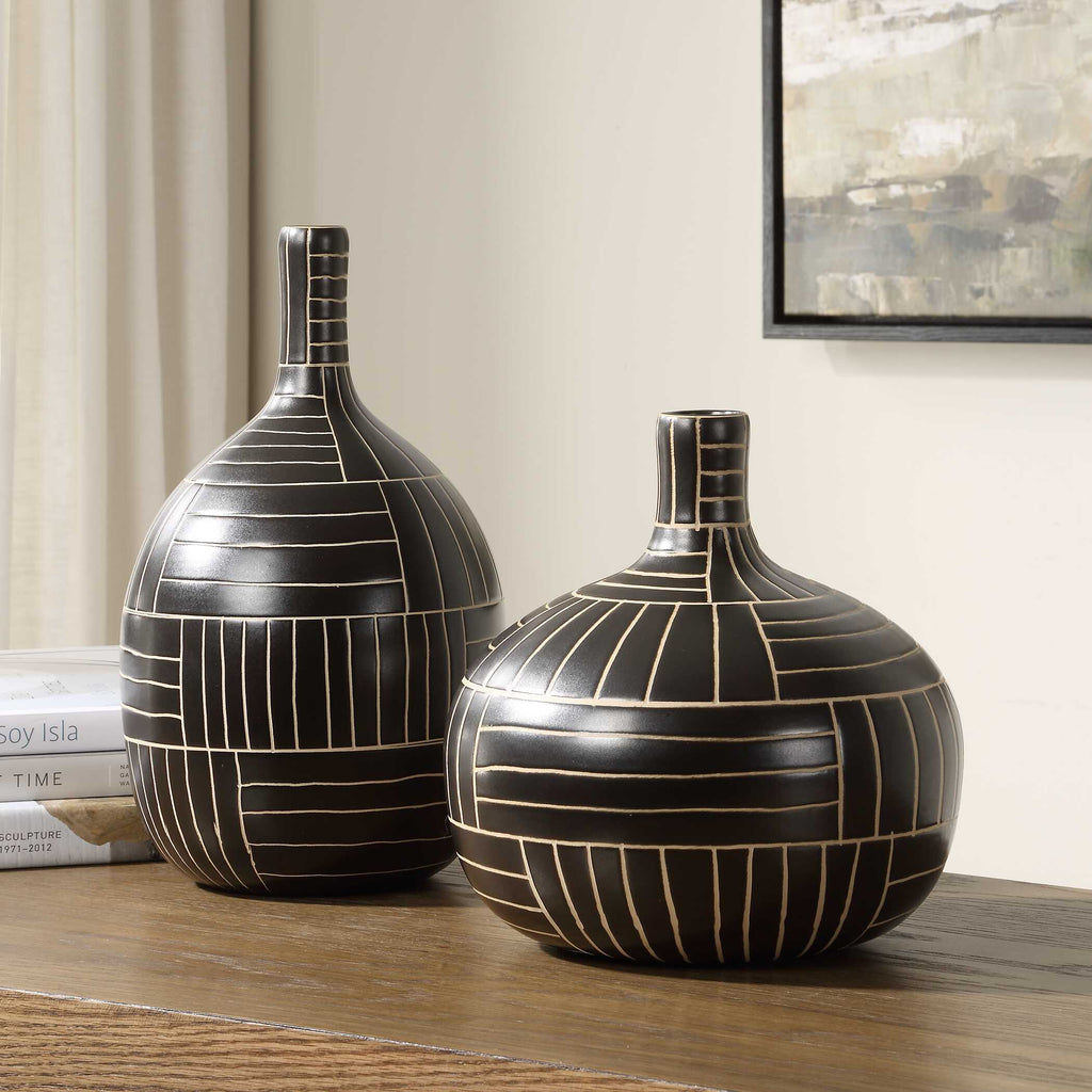 Graphite Stride Geometric Vases Set/2