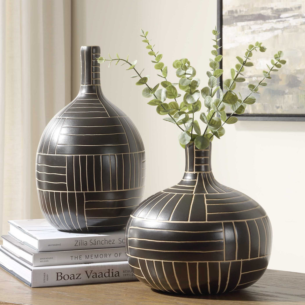 Graphite Stride Geometric Vases Set/2