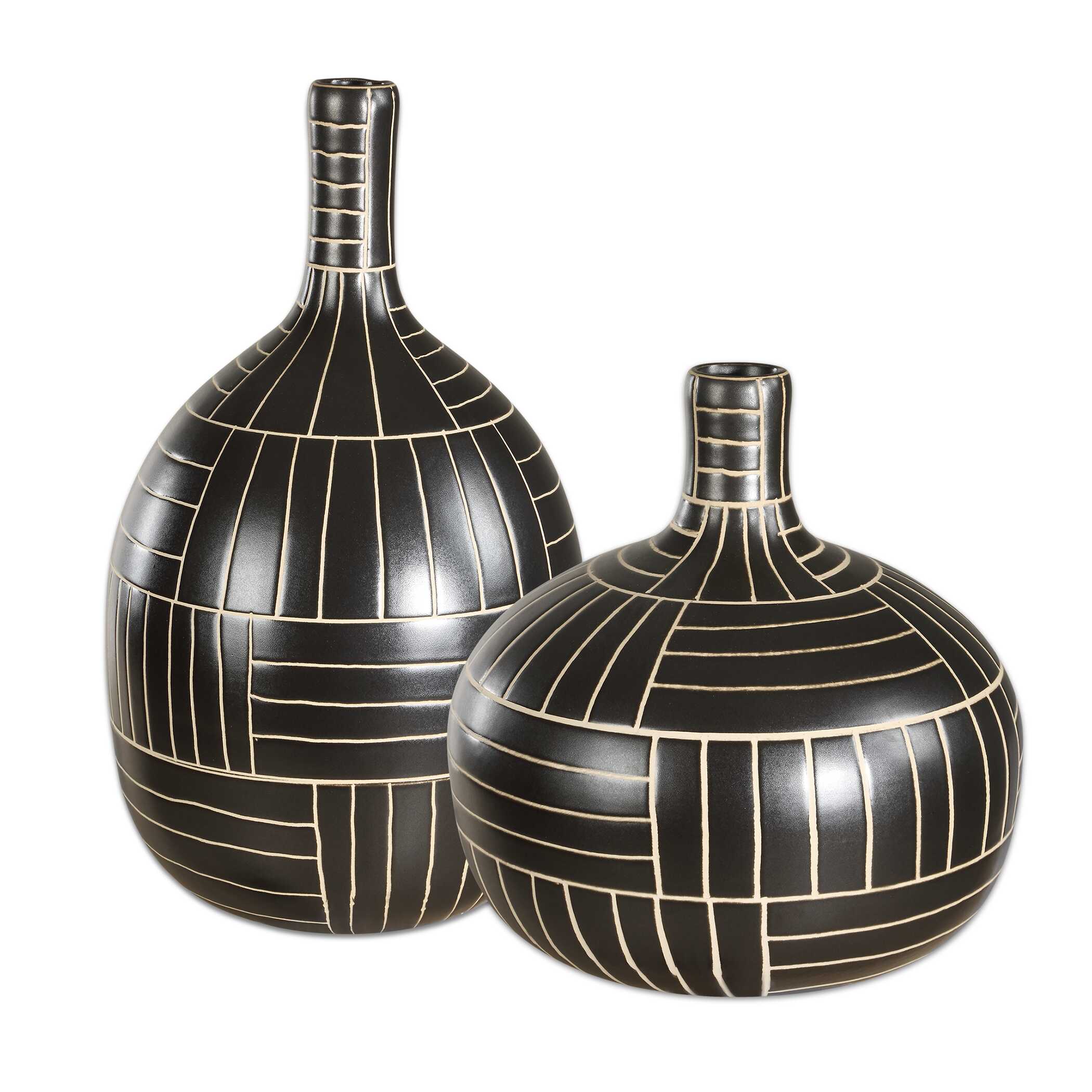 Graphite Stride Geometric Vases Set/2