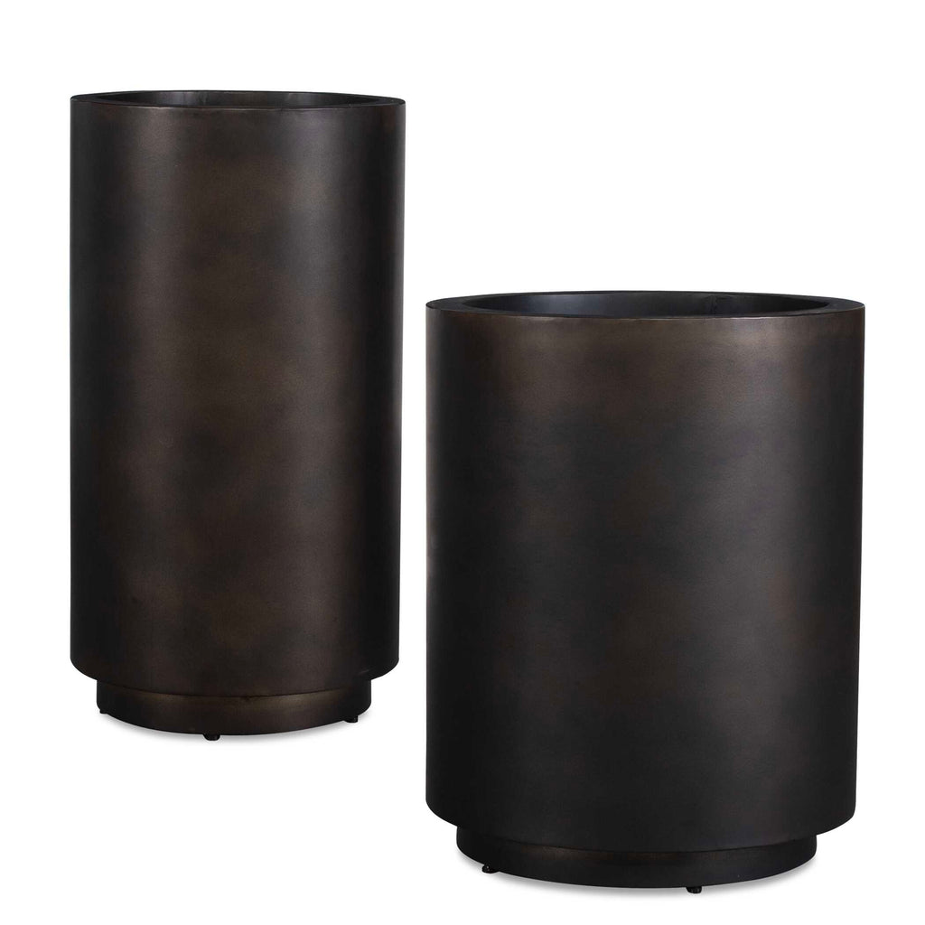 Volcan Matte Bronze Outdoor Planters Set/2