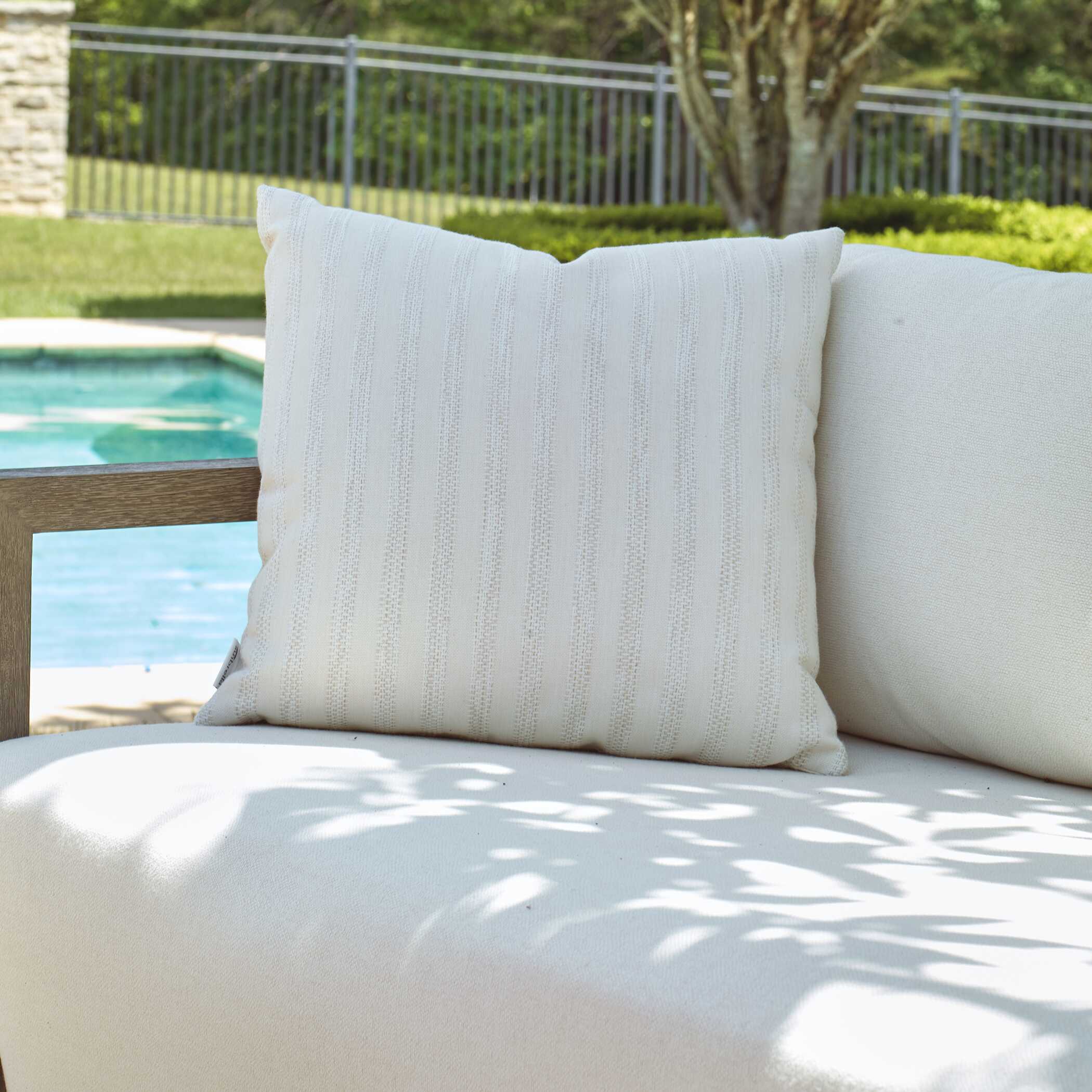 Basket Stripe Ivory Outdoor Pillow
