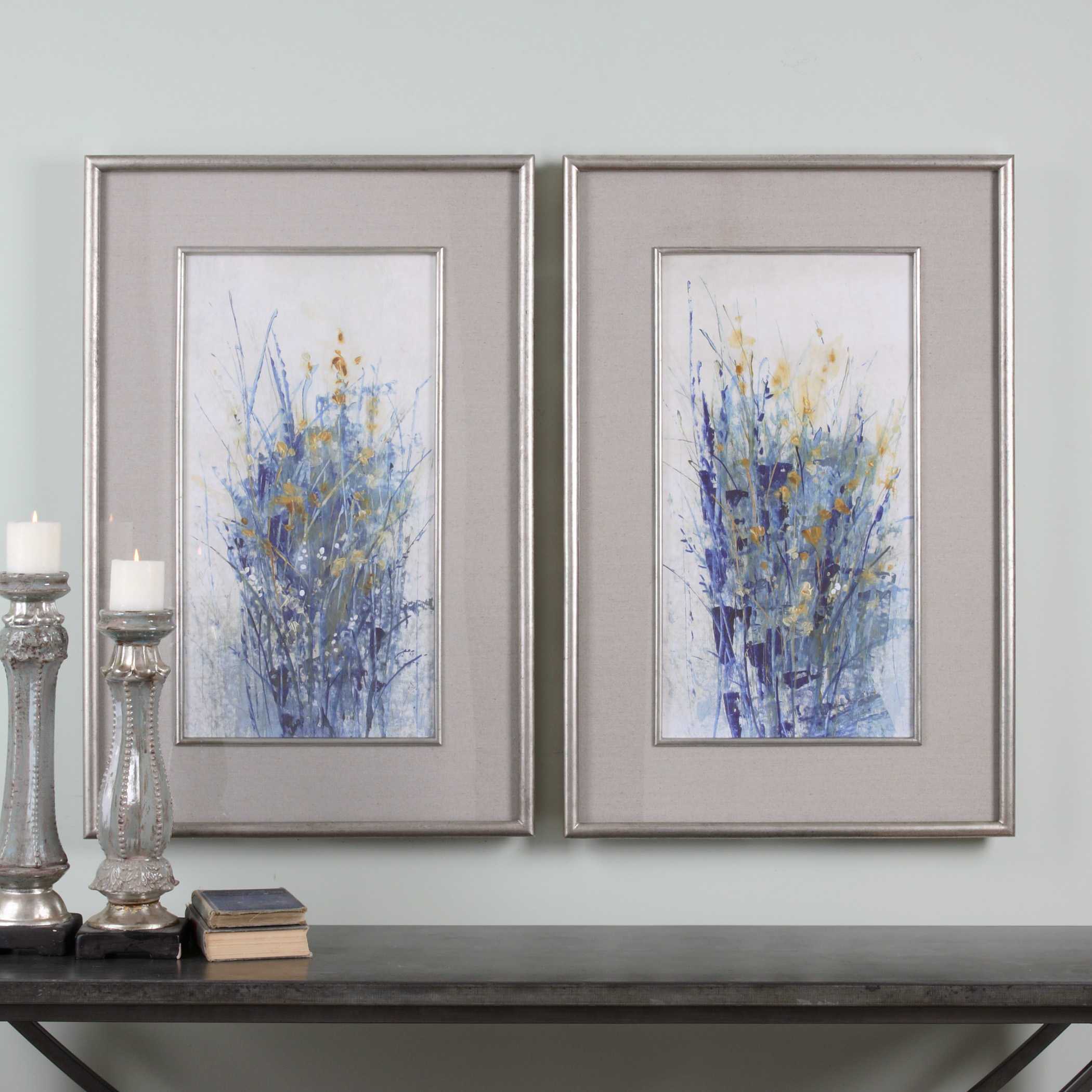 Indigo Florals Framed Art Set/2