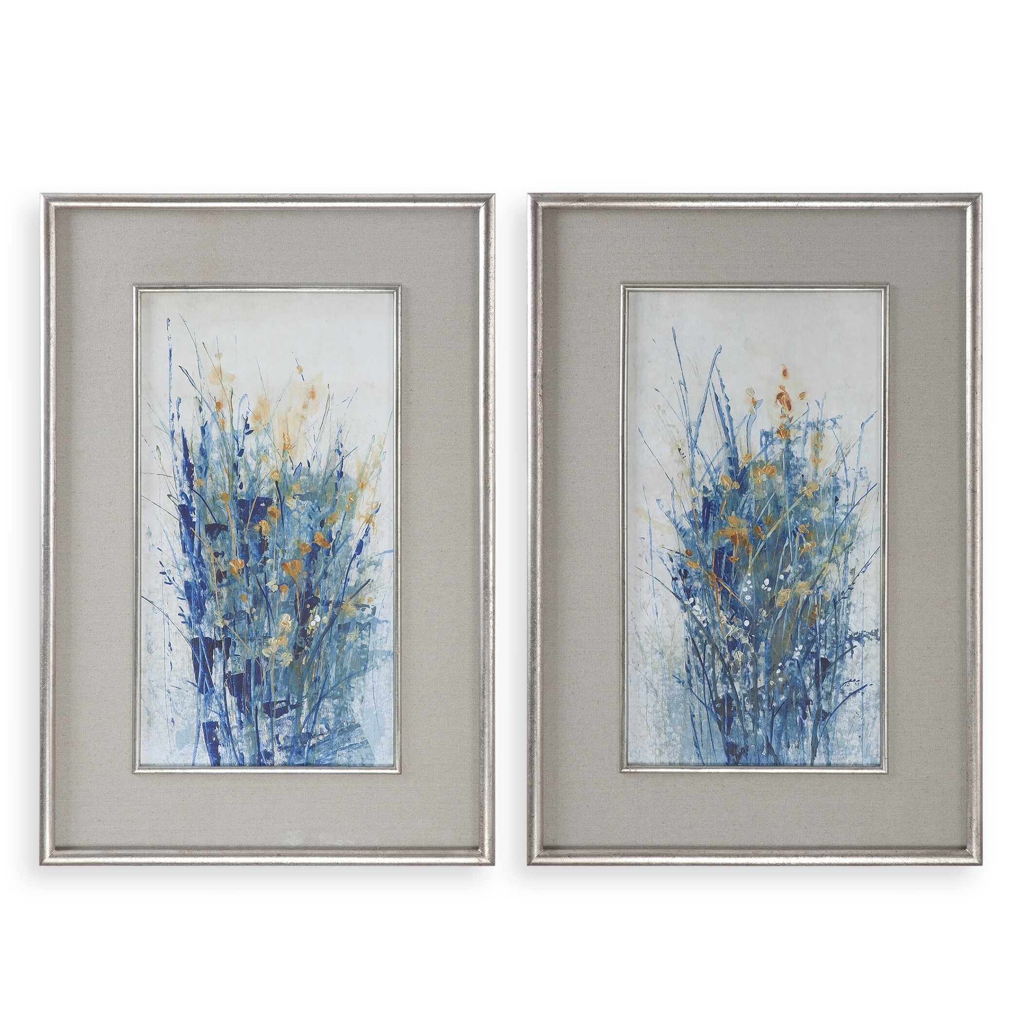 Indigo Florals Framed Art Set/2
