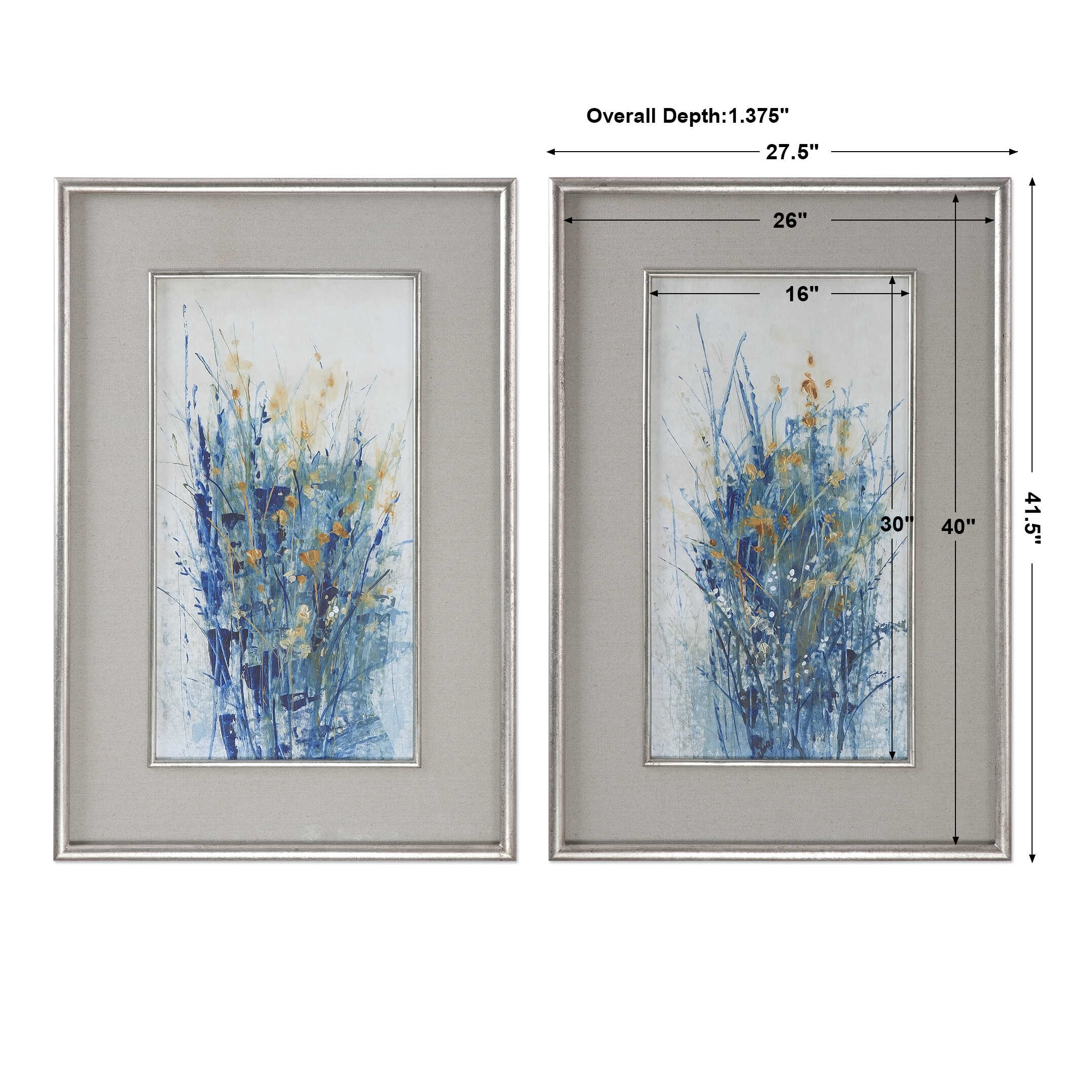 Indigo Florals Framed Art Set/2