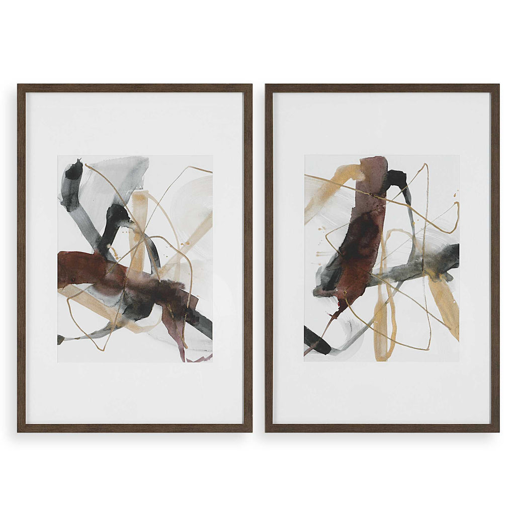 Burgundy Interjection Abstract Prints Set/2