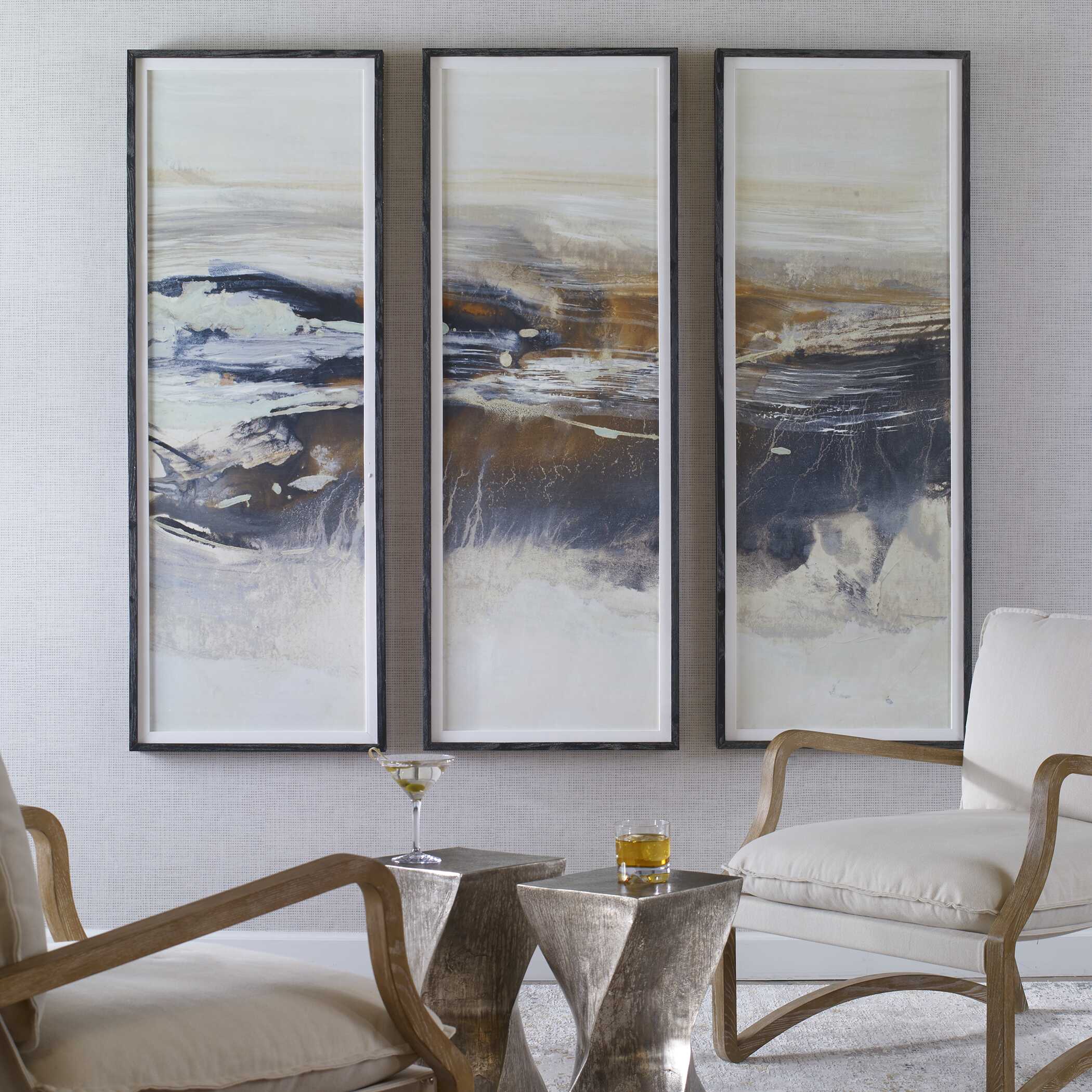 Graphite Horizon Framed Prints Set/3