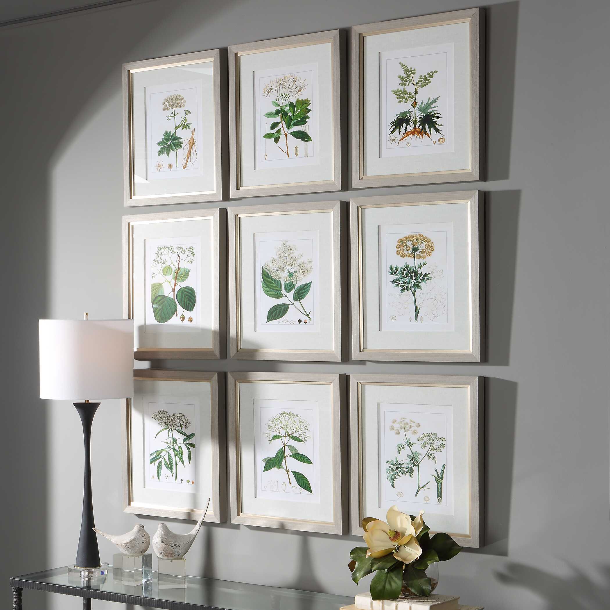 Antique Botanicals Framed Prints Set/9