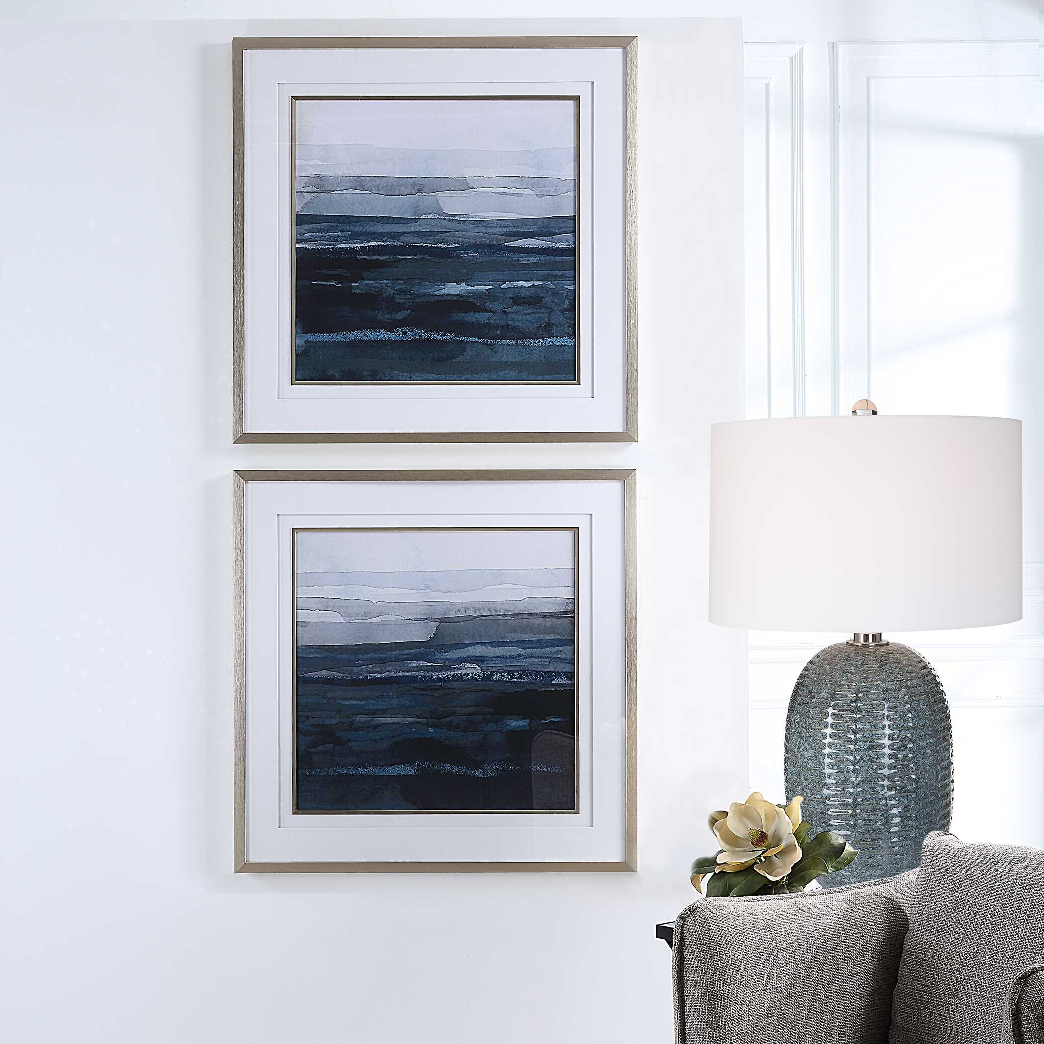 Rising Blue Abstract Framed Prints Set/2