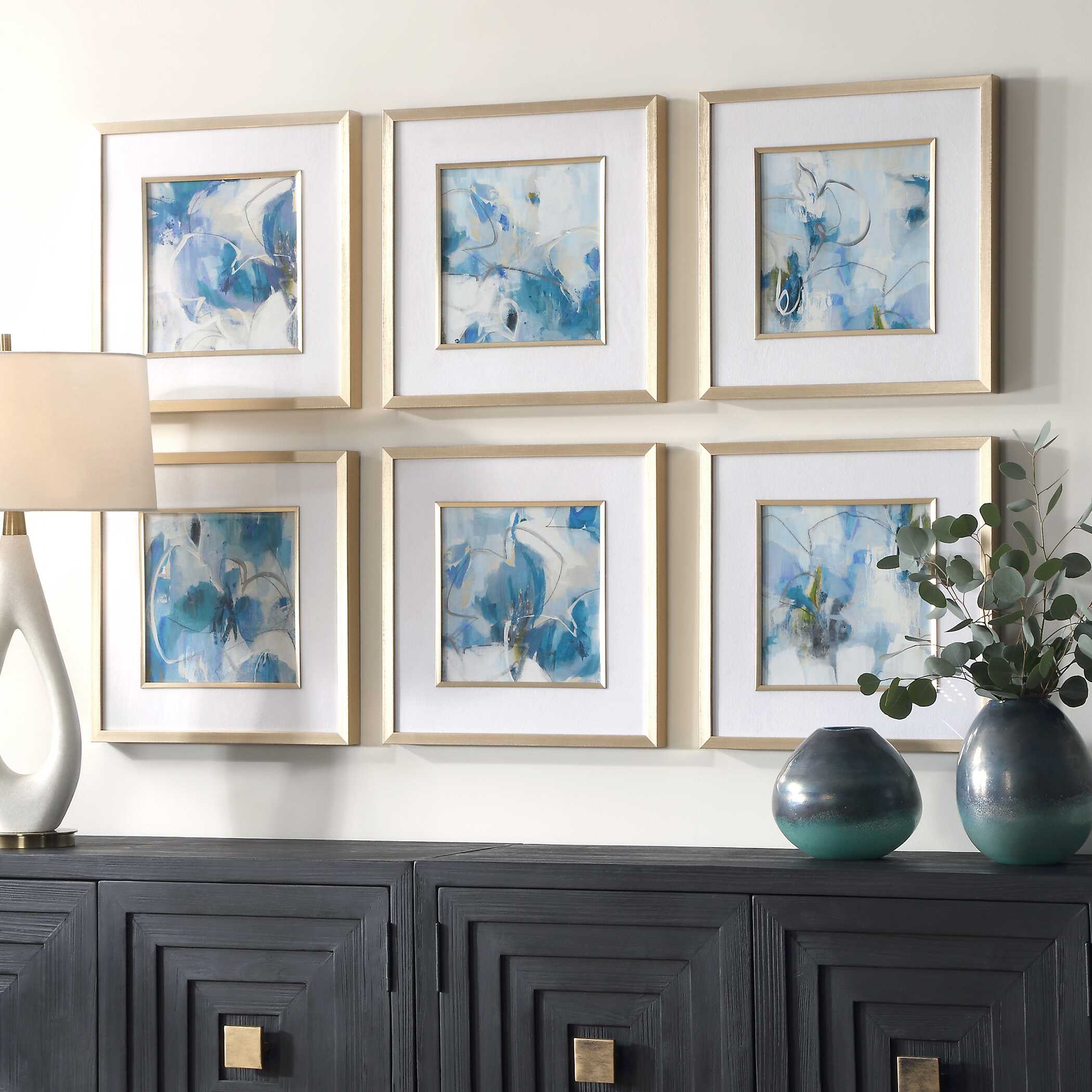 Fresh Start Blue Abstract Prints Set/6