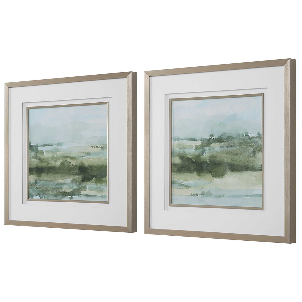 Soft Sage Abstract Landscape Prints Set/2