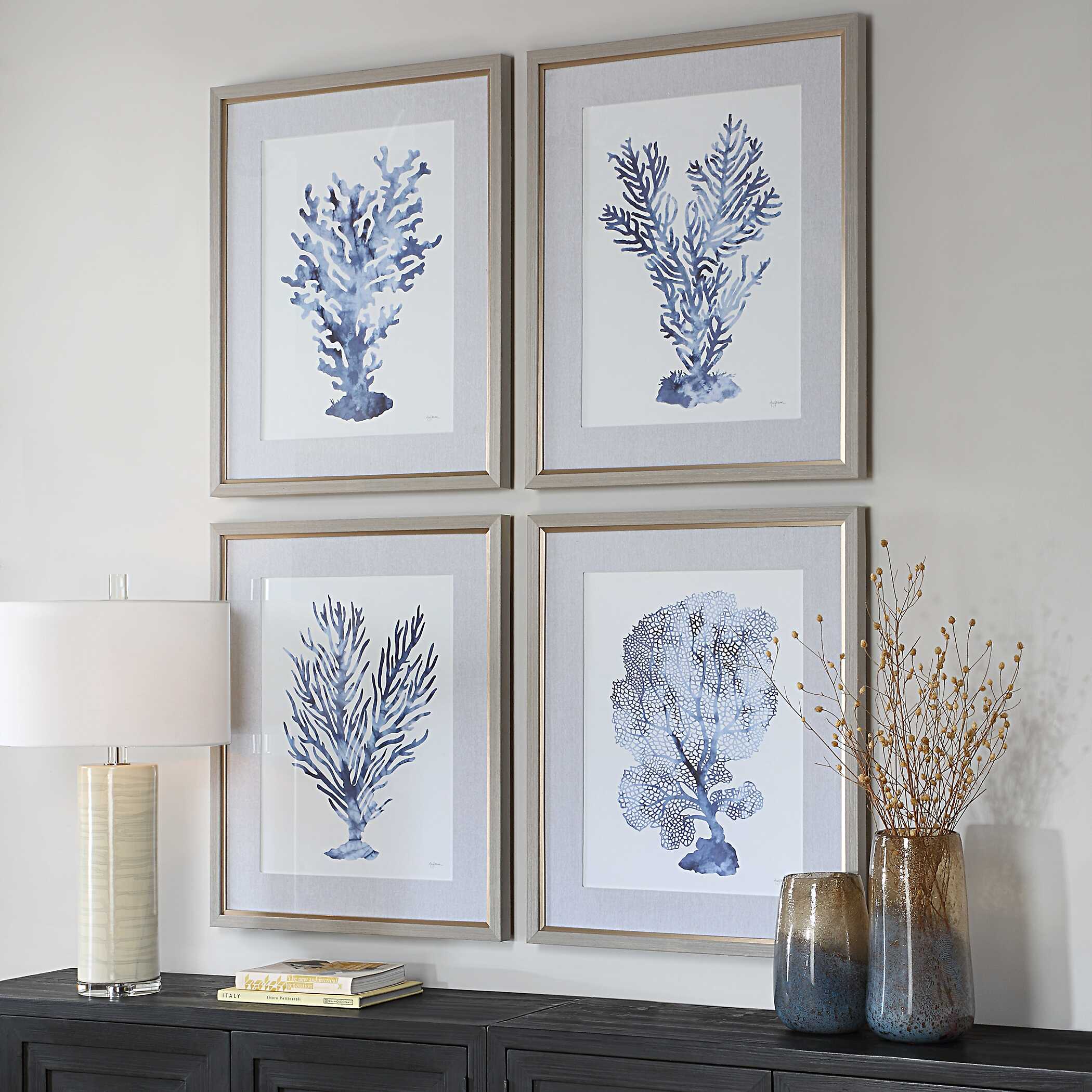 Shibori Coral Framed Prints Set/4