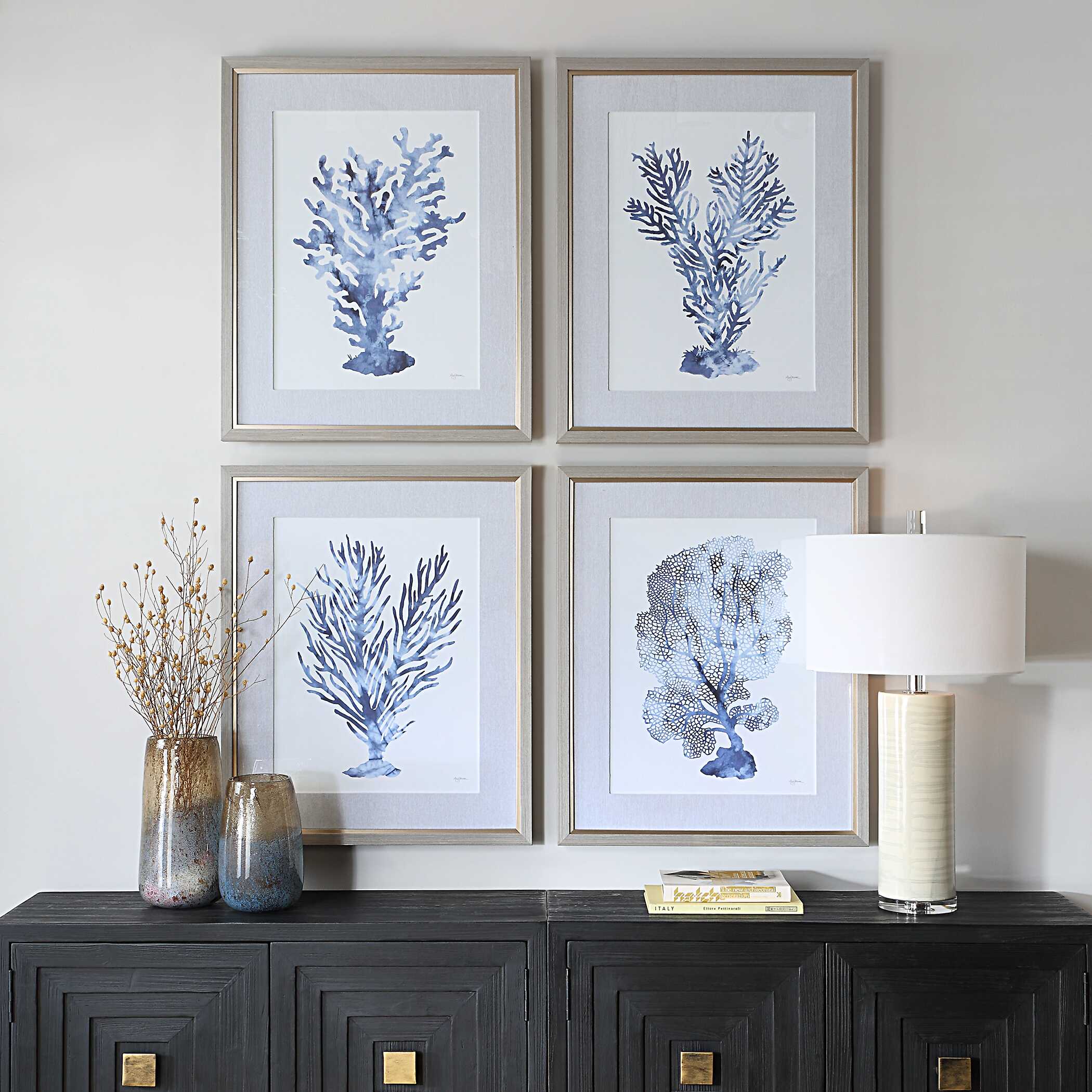 Shibori Coral Framed Prints Set/4