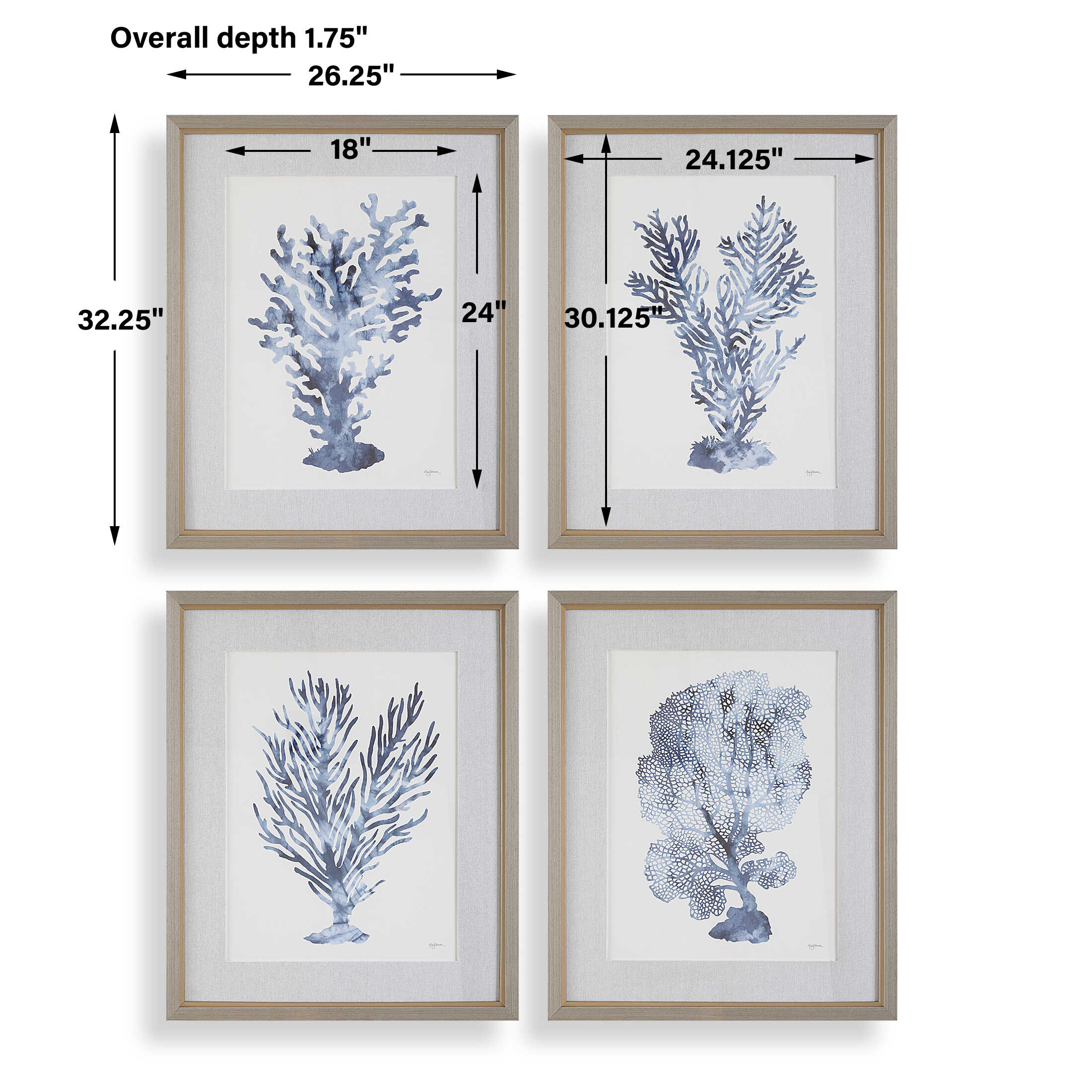 Shibori Coral Framed Prints Set/4