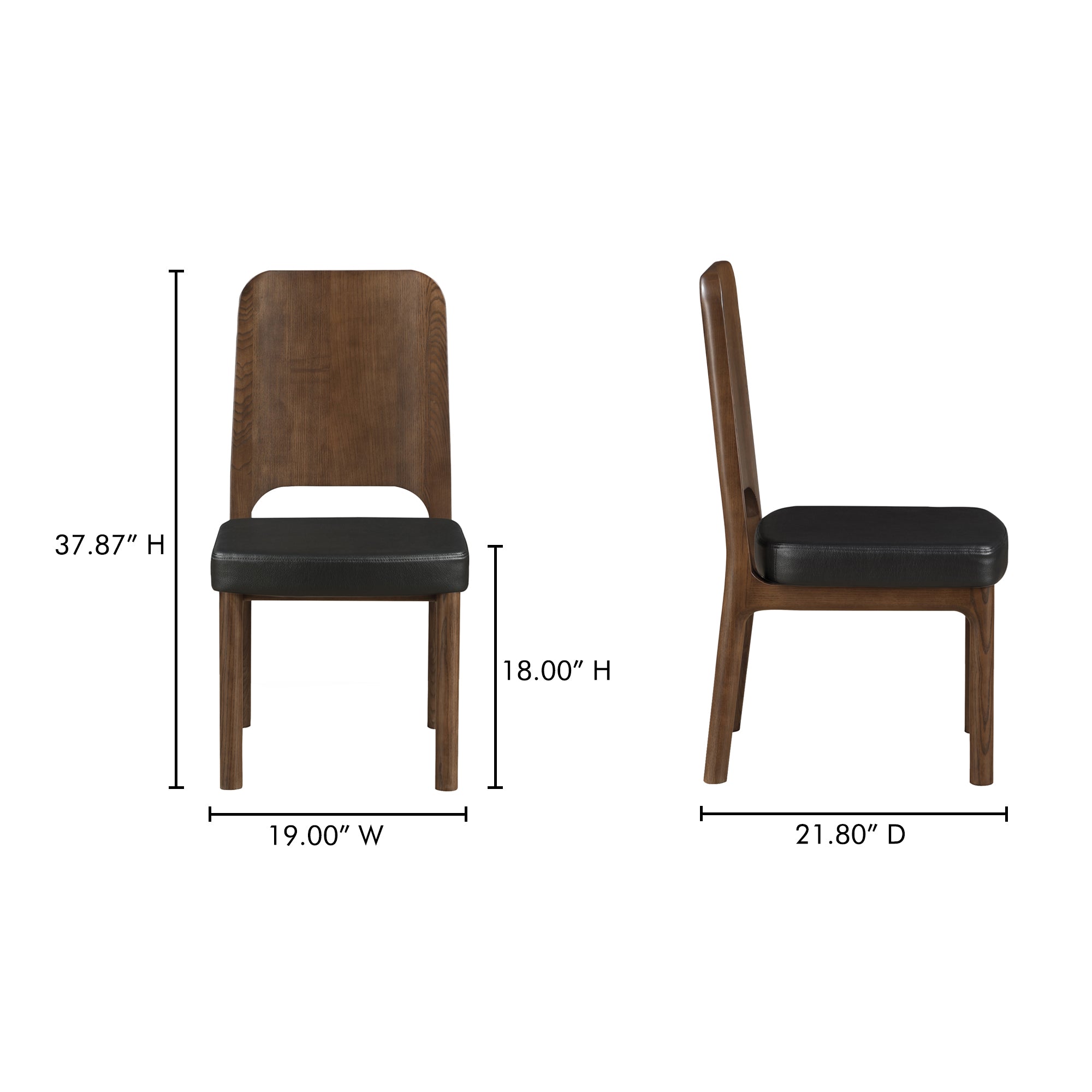 Kerr Dining Chair Walnut Stained Black Vegan Leather-Set Of Two