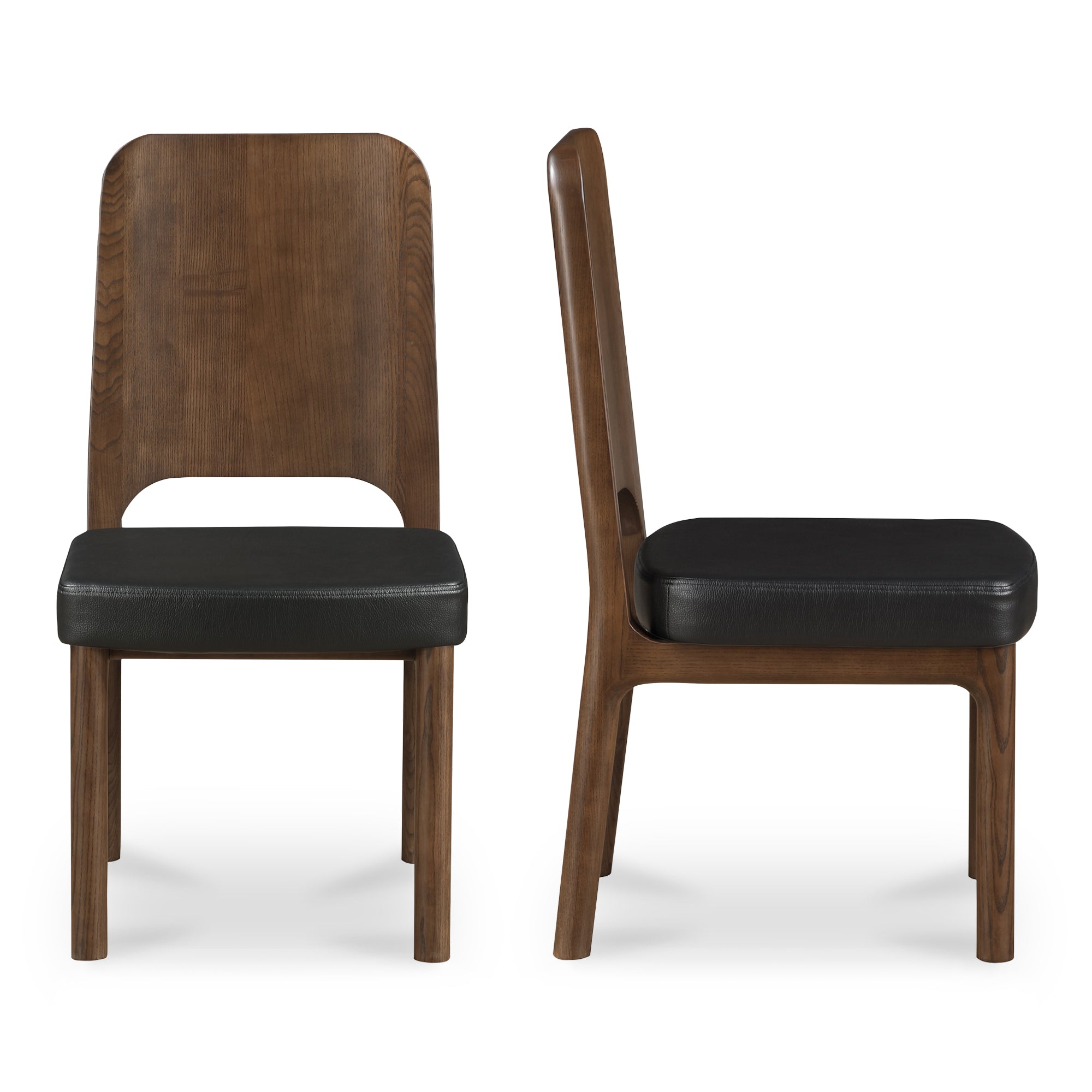 Kerr Dining Chair Walnut Stained Black Vegan Leather-Set Of Two