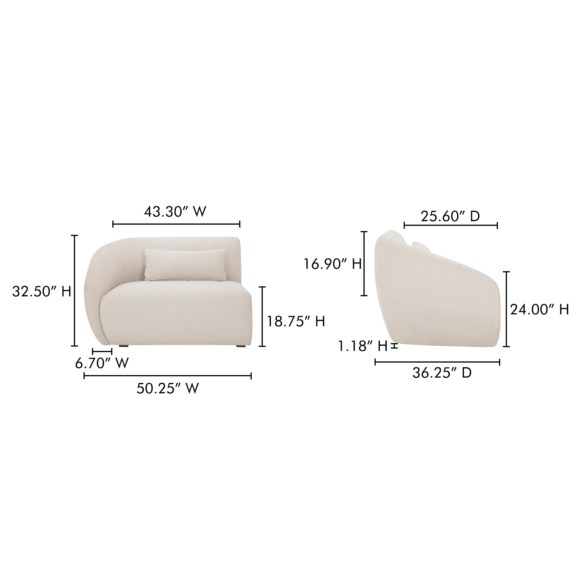 Amelia Left Arm Facing Chair Warm White