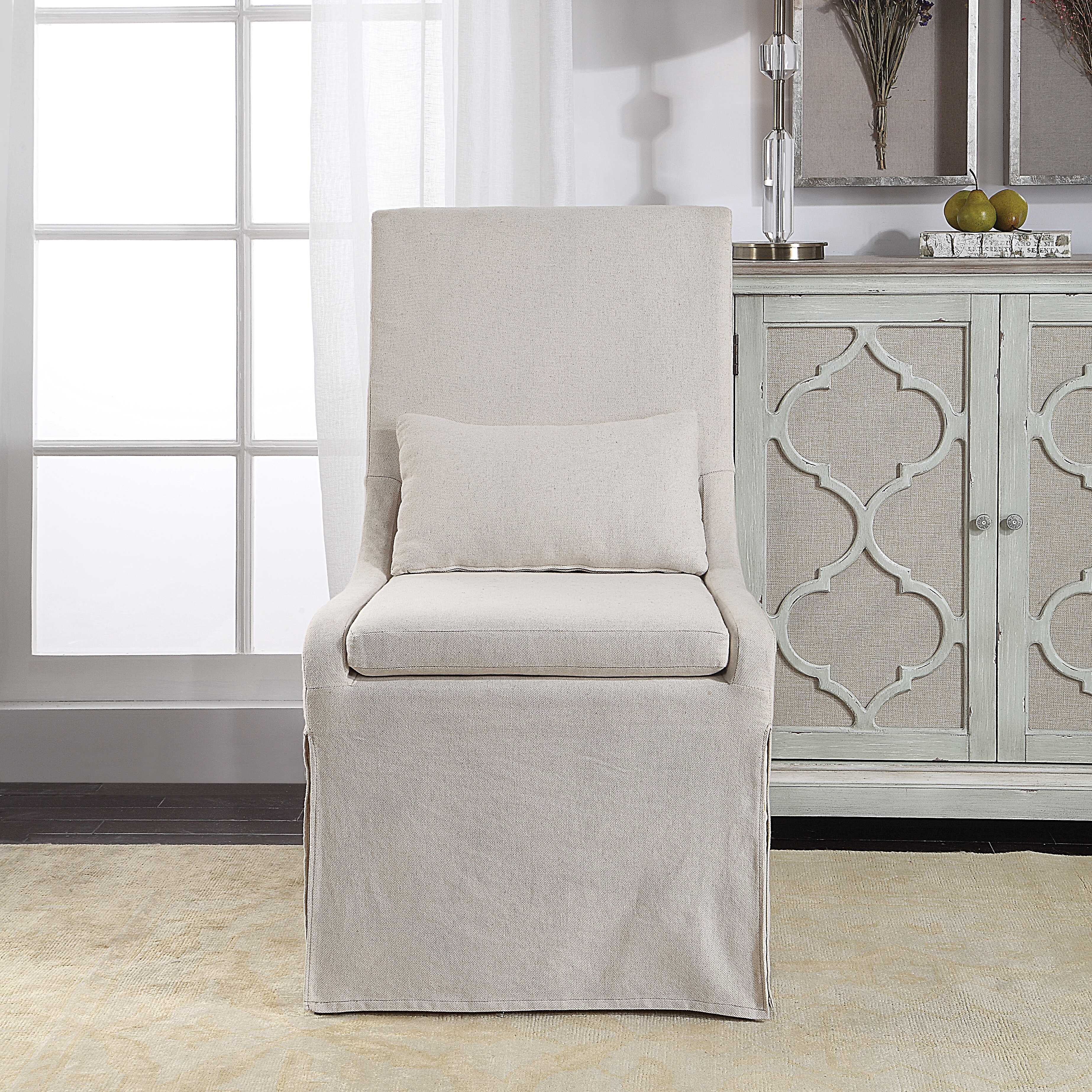 Coley White Linen Armless Chair