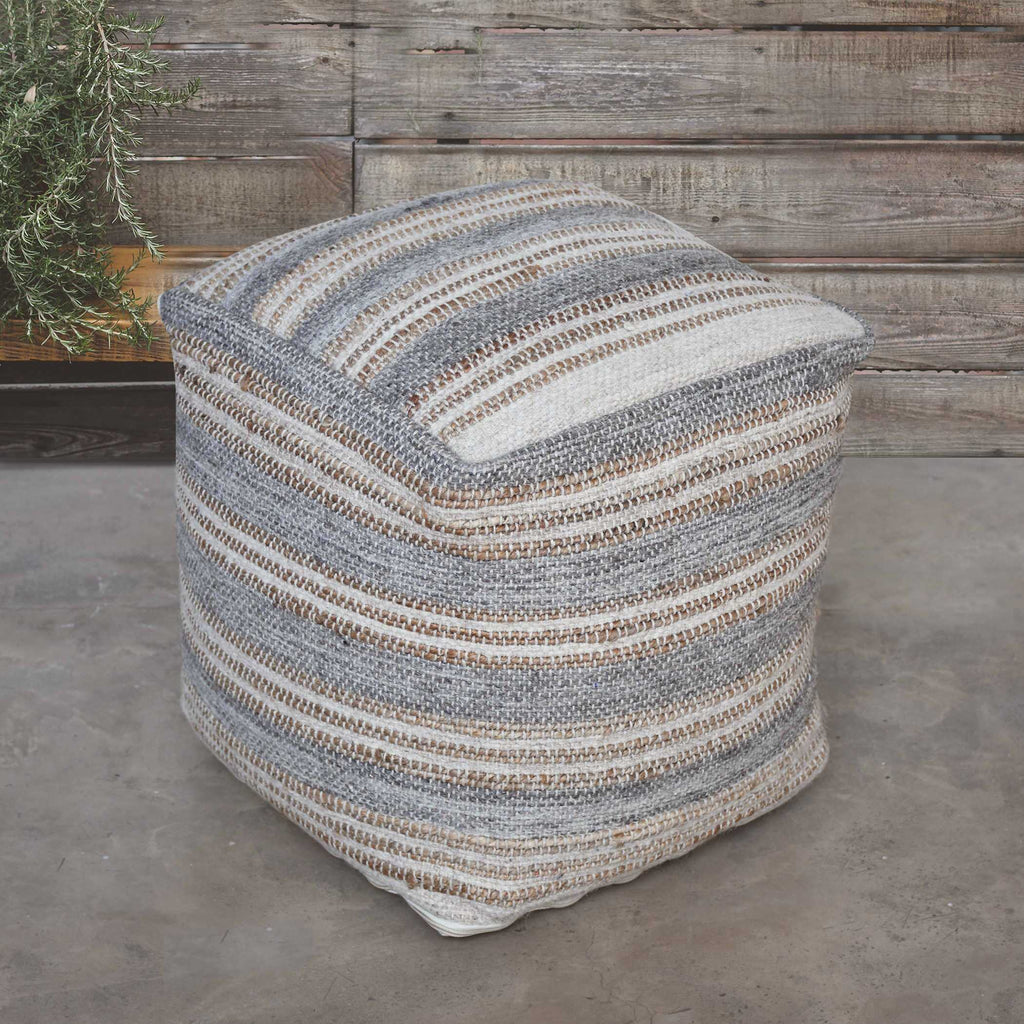 Mesick Handwoven Gray Pouf