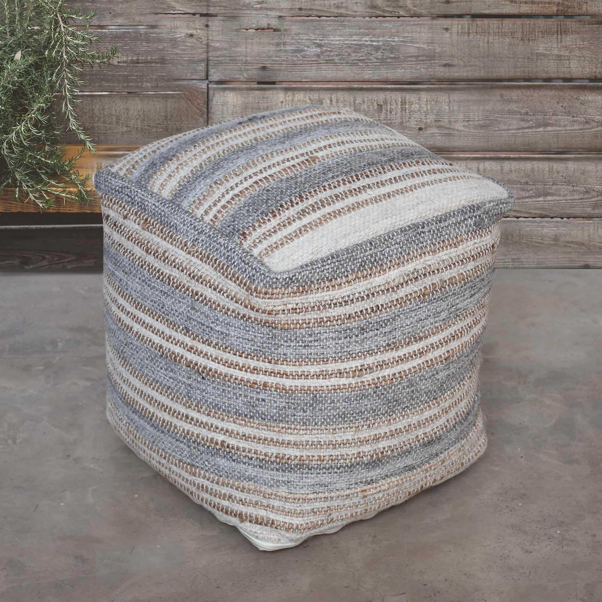 Mesick Handwoven Gray Pouf
