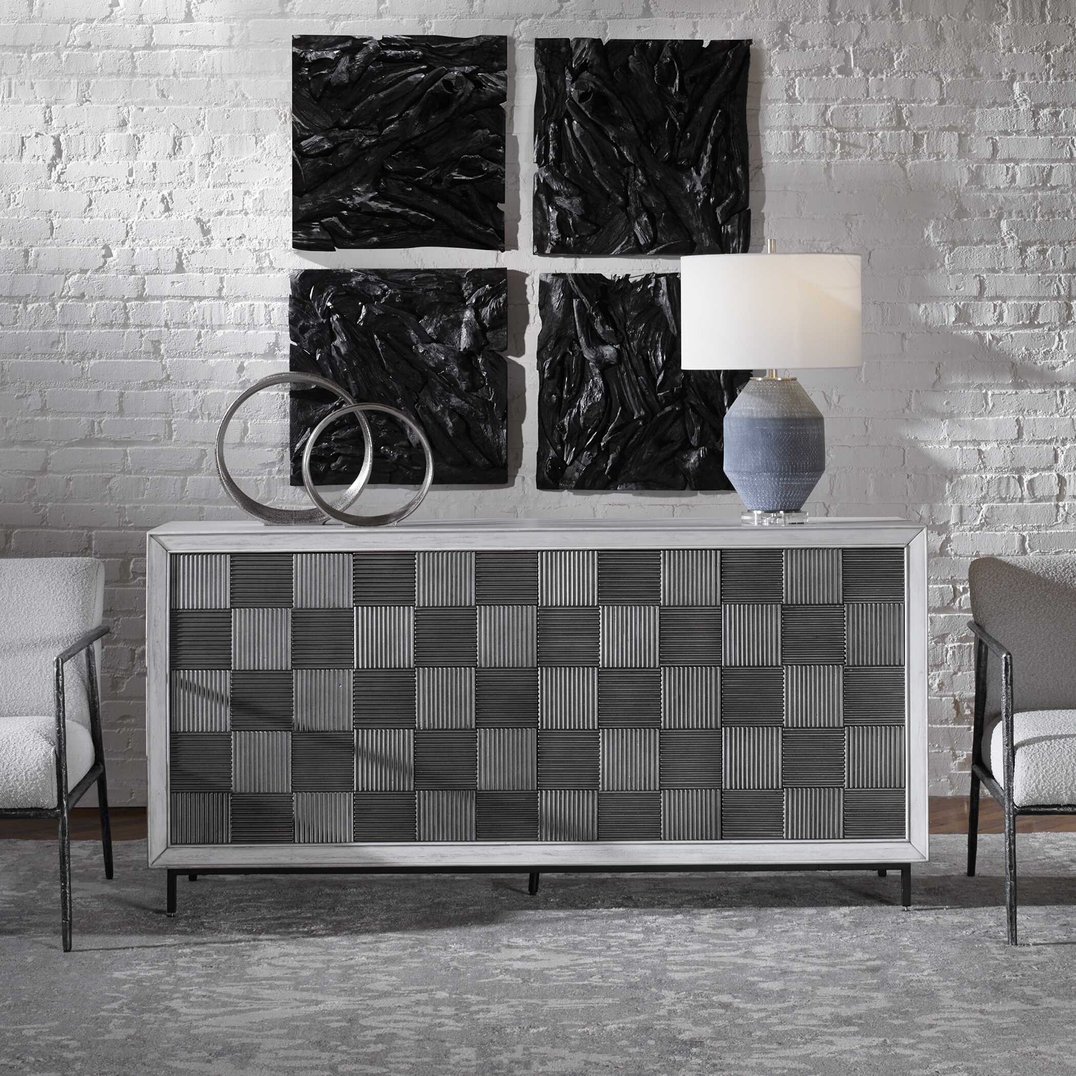 Checkerboard 4 Door Gray Cabinet